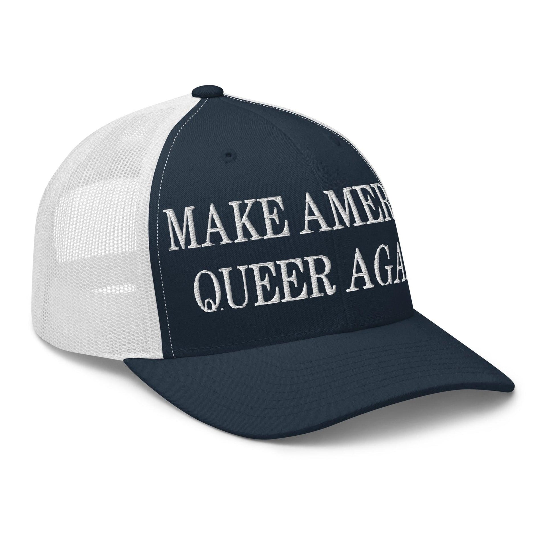 Make Us Queer Again Embroidered Mesh Trucker Hat Capital Crowns Make Again Trucker Hats