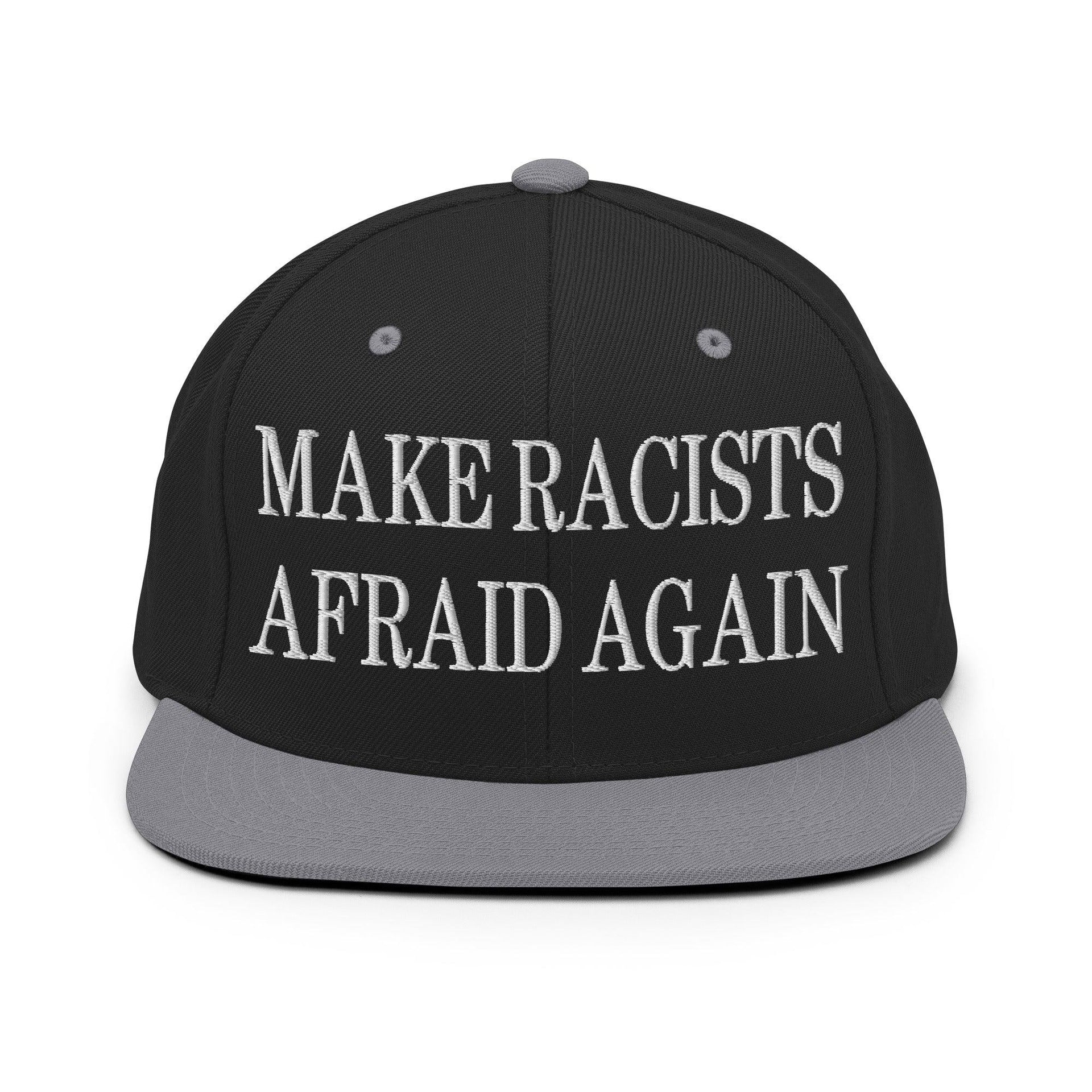Make Racists Afraid Again Embroidered Flat Bill Brim Snapback Hat Black Silver Capital Crowns Make Again