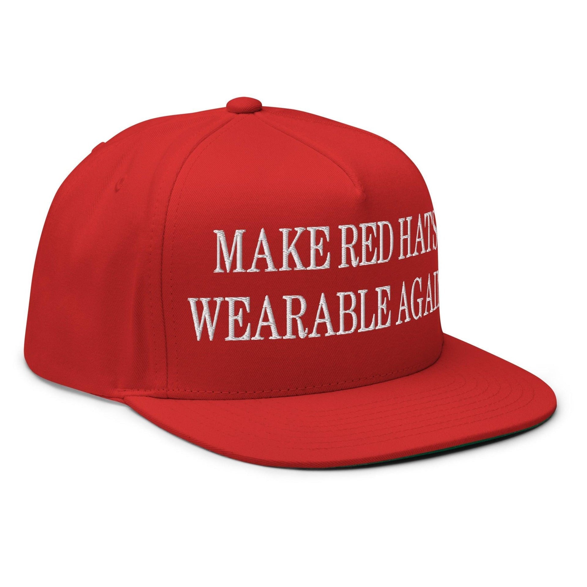 Make Red Hats Wearable Again Embroidered 5 Panel Flat Bill Brim Snapback Hat Capital Crowns LADs Make Again