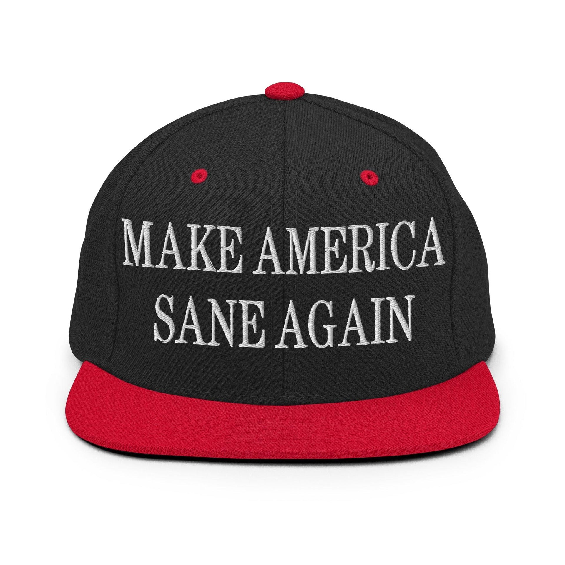 Make Us Sane Again Embroidered Flat Bill Brim Snapback Hat Black Red Capital Crowns Make Again