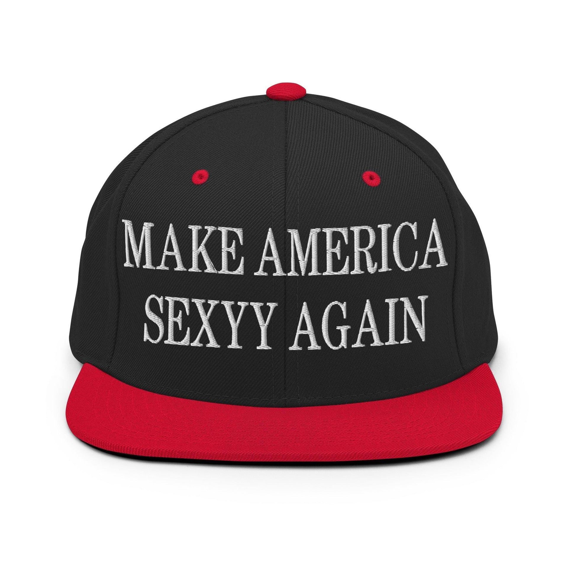 Make Us Sexyy Again Embroidered Flat Bill Brim Snapback Hat Black Red Capital Crowns Make Again
