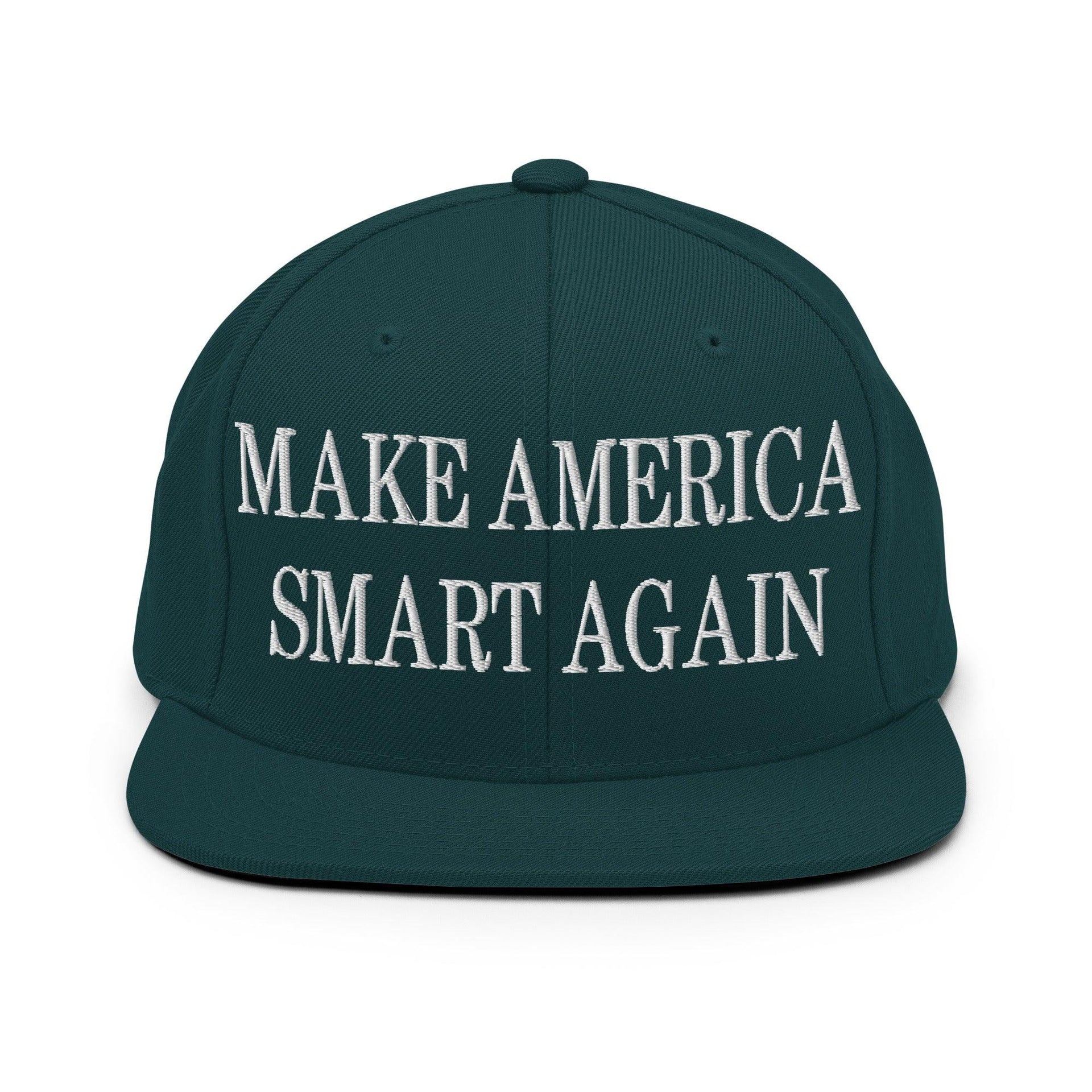 Make Us Smart Again Embroidered Flat Bill Brim Snapback Hat Spruce Capital Crowns Make Again