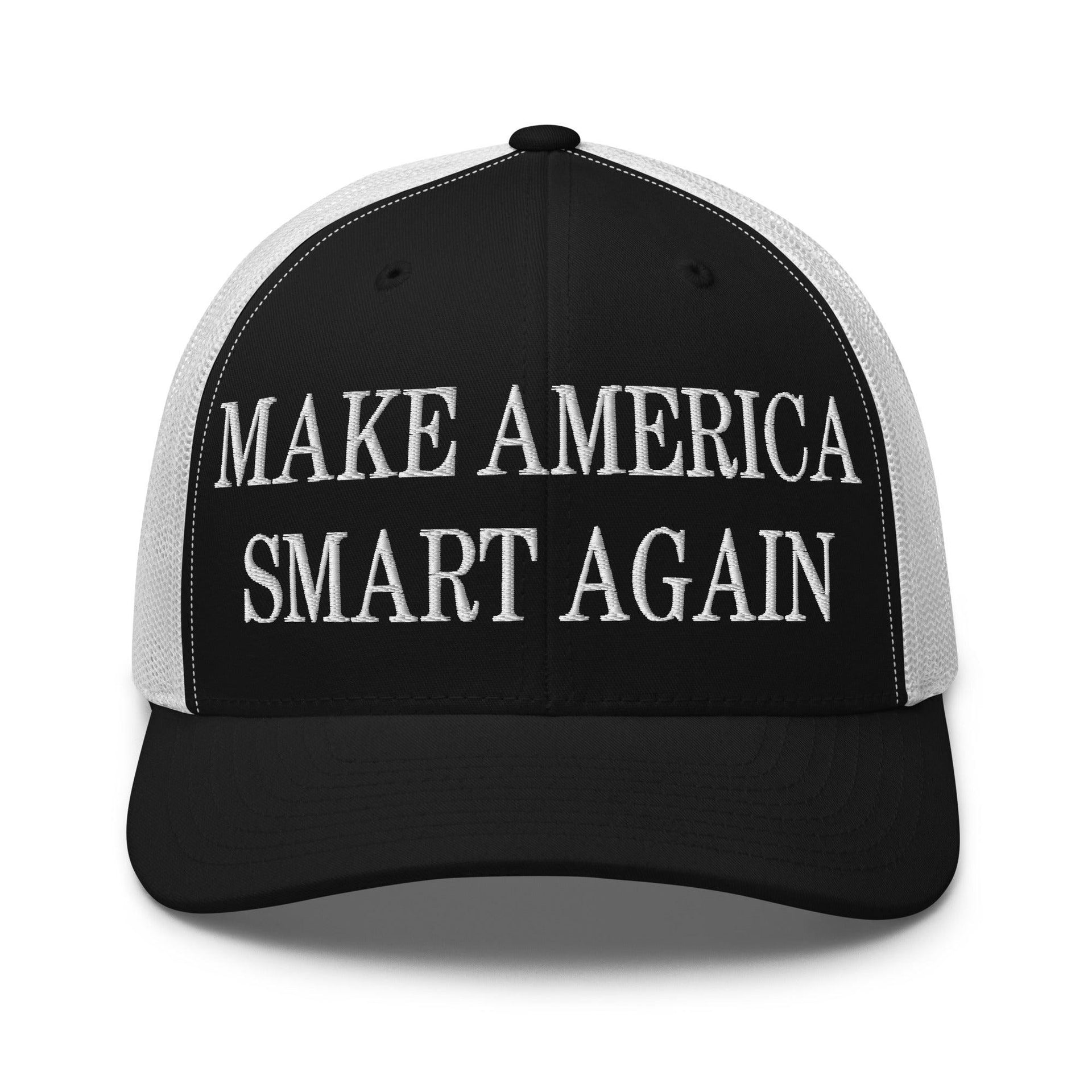 Make Us Smart Again Embroidered Mesh Trucker Hat Black White Capital Crowns Make Again Trucker Hats