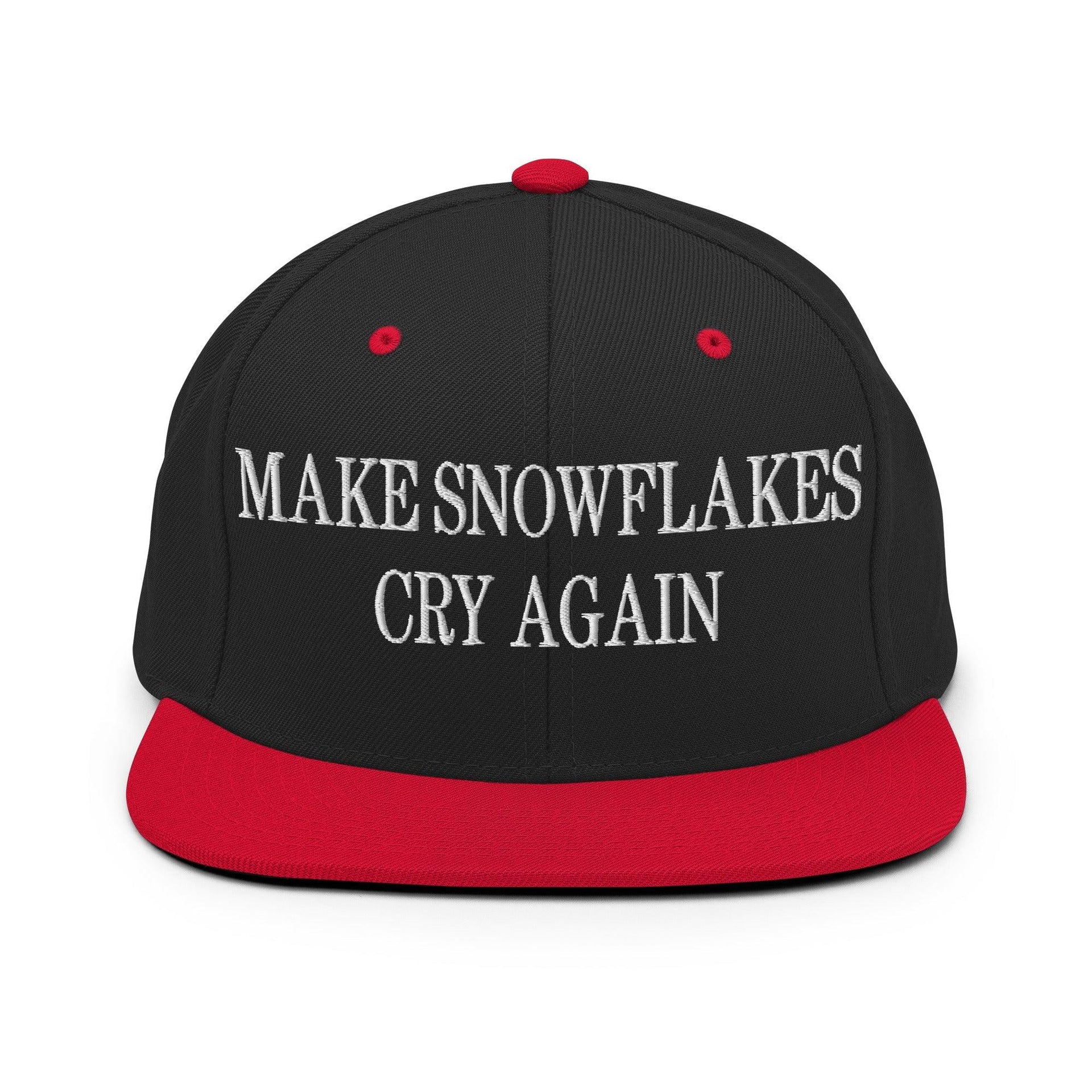 Make Snowflakes Cry Again Embroidered Flat Bill Brim Snapback Hat Black Red Capital Crowns Make Again