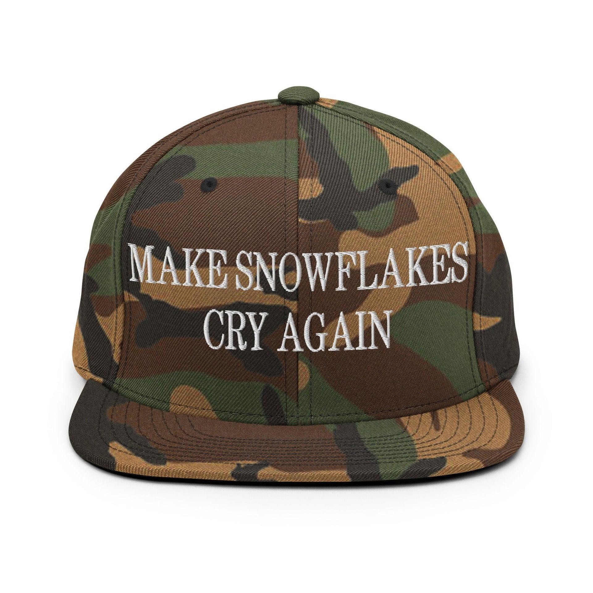 Make Snowflakes Cry Again Embroidered Flat Bill Brim Snapback Hat Green Camo Capital Crowns Make Again