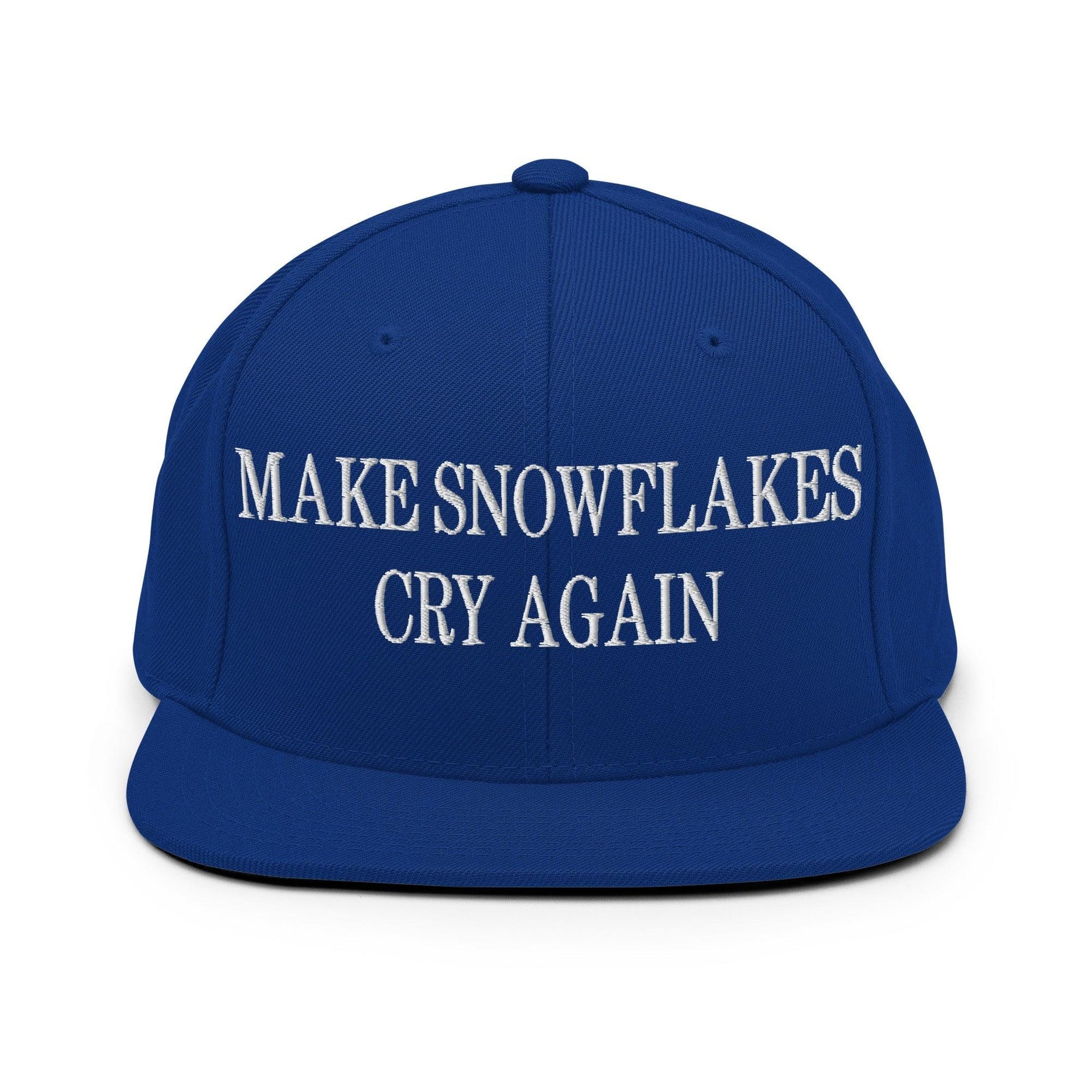 Make Snowflakes Cry Again Embroidered Flat Bill Brim Snapback Hat Royal Blue Capital Crowns Make Again