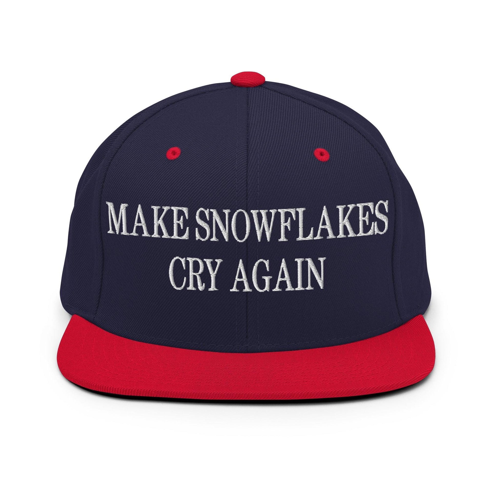 Make Snowflakes Cry Again Embroidered Flat Bill Brim Snapback Hat Navy Red Capital Crowns Make Again