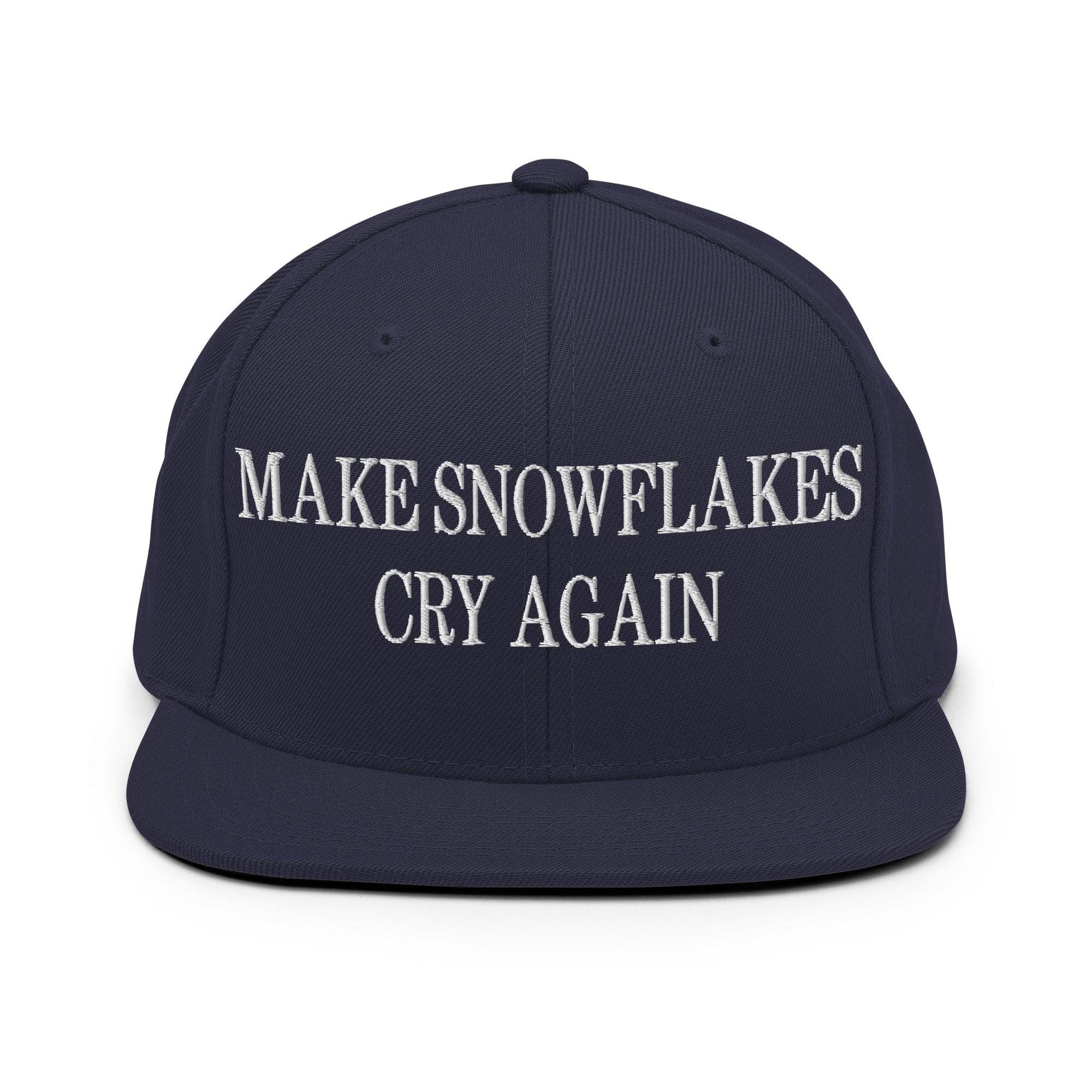 Make Snowflakes Cry Again Embroidered Flat Bill Brim Snapback Hat Navy Capital Crowns Make Again