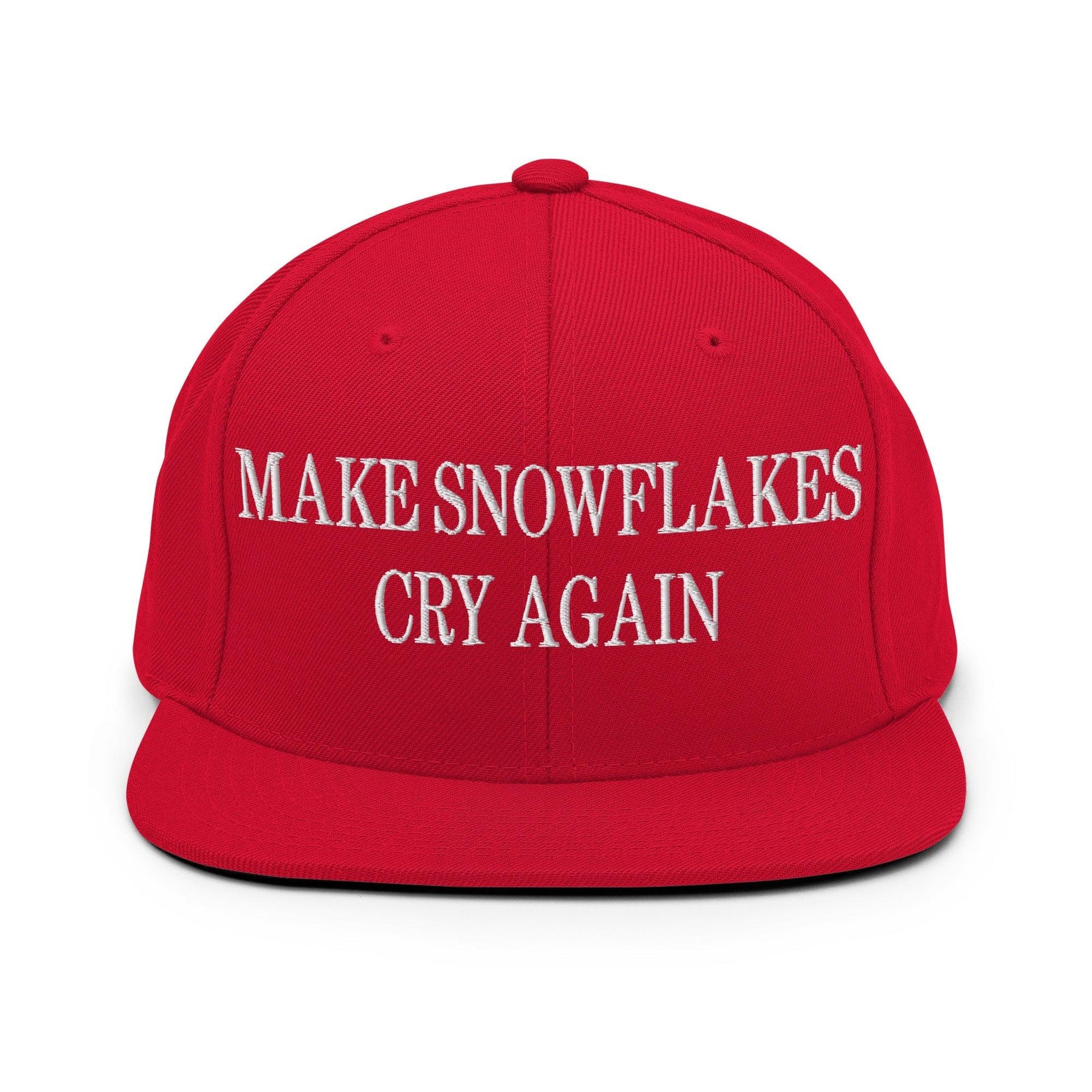 Make Snowflakes Cry Again Embroidered Flat Bill Brim Snapback Hat Red Capital Crowns Make Again