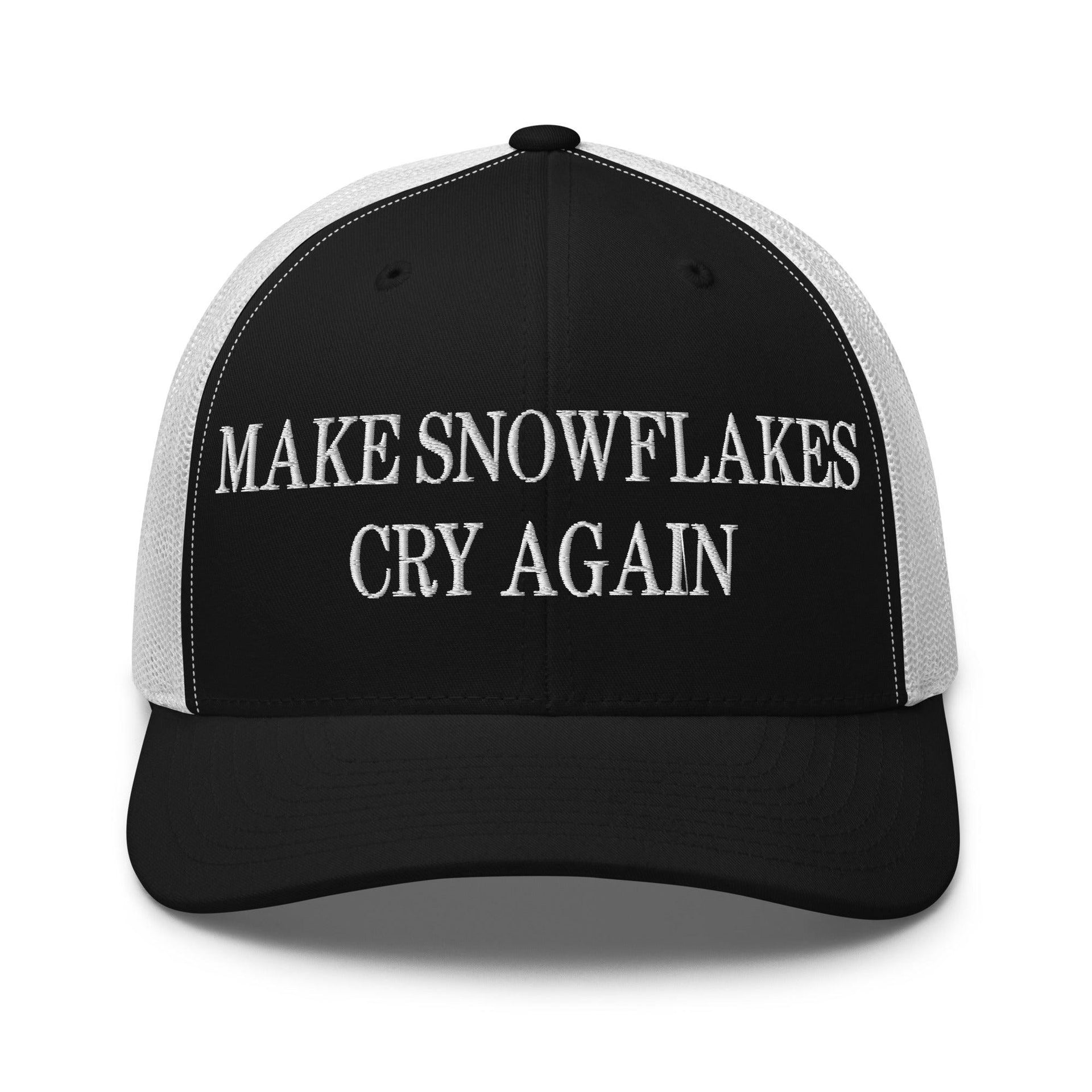 Make Snowflakes Cry Again Embroidered Mesh Trucker Hat Black White Capital Crowns Make Again Trucker Hats