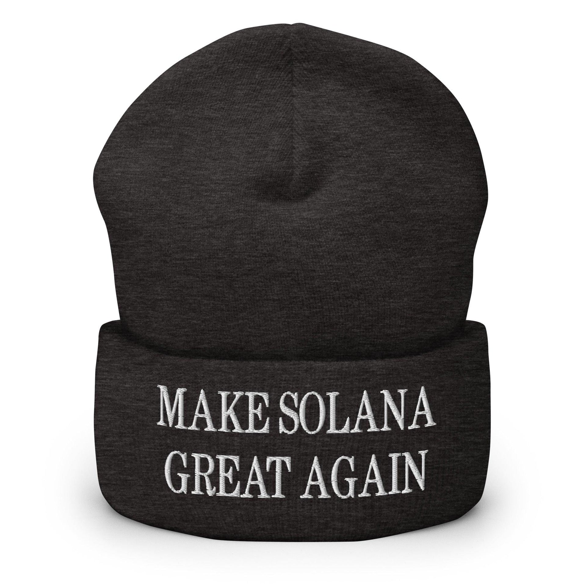 Make Solana Great Again Embroidered Cuffed Knit Beanie Dark Grey Beanies Capital Crowns Crypto Make Again