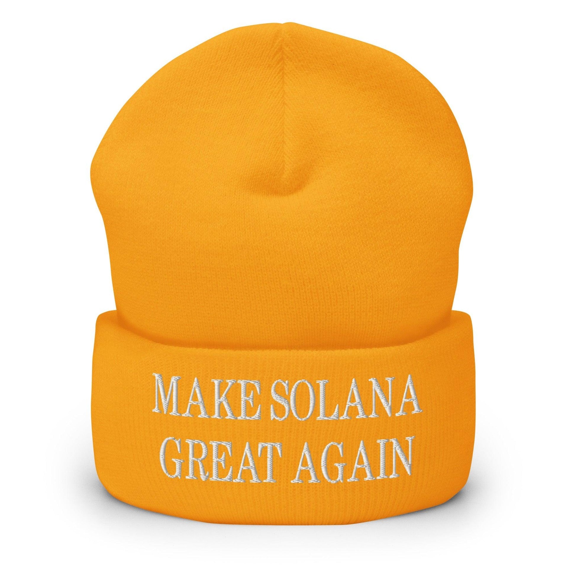 Make Solana Great Again Embroidered Cuffed Knit Beanie Gold Beanies Capital Crowns Crypto Make Again