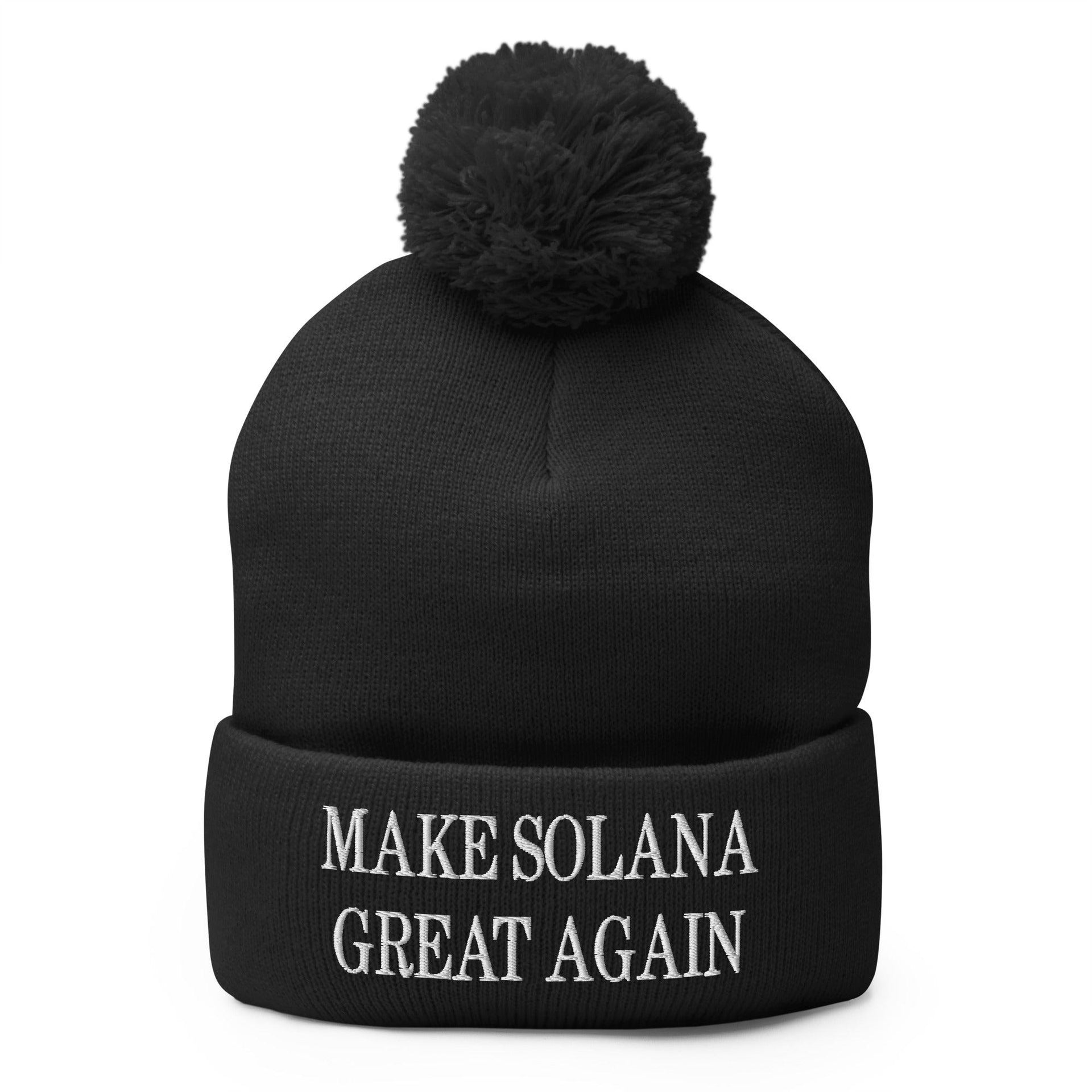 Make Solana Great Again Embroidered Pom Pom Knit Beanie Black Beanies Capital Crowns Crypto Make Again