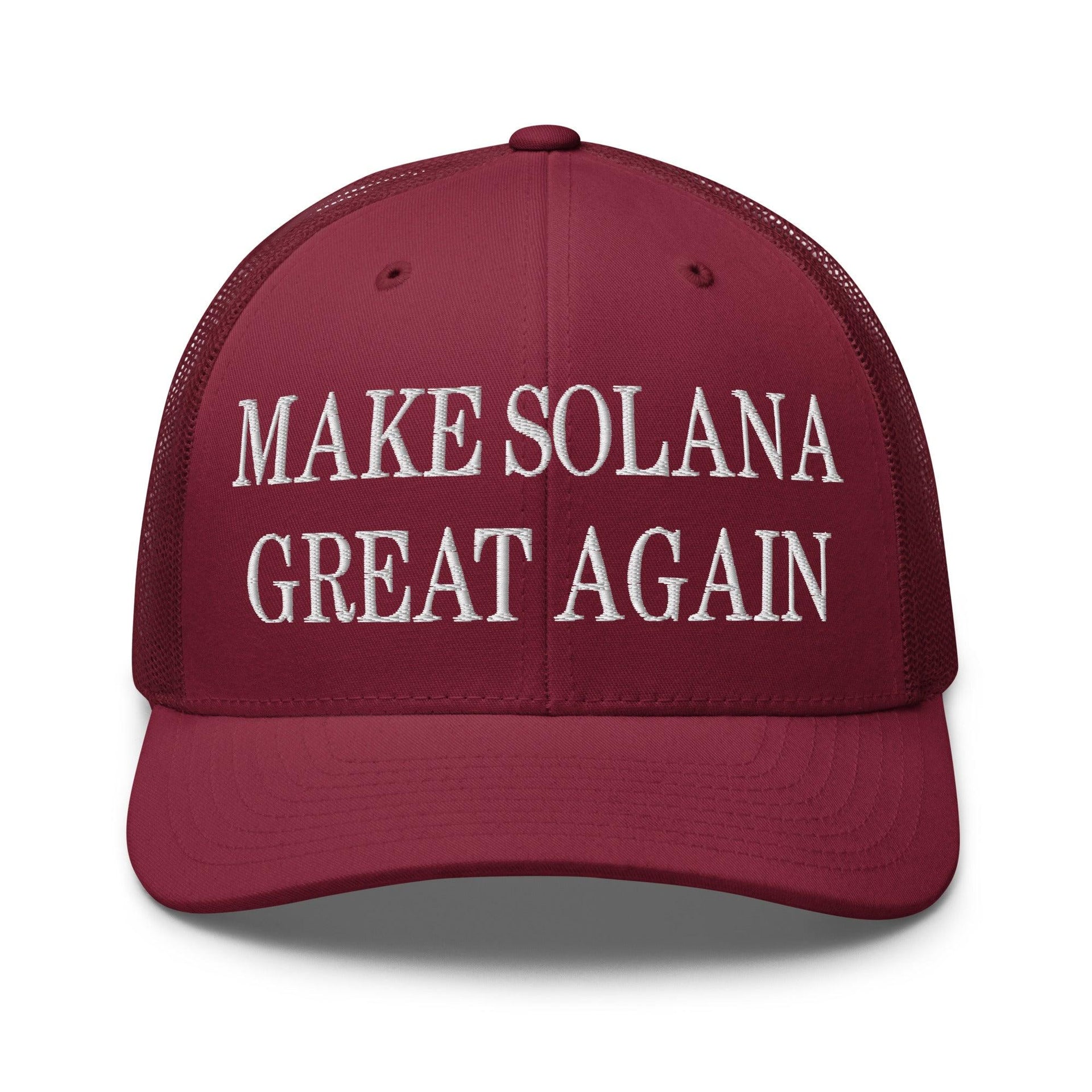 Make Solana Great Again Embroidered Retro Mesh Trucker Hat Cranberry Capital Crowns Crypto Make Again Trucker Hats