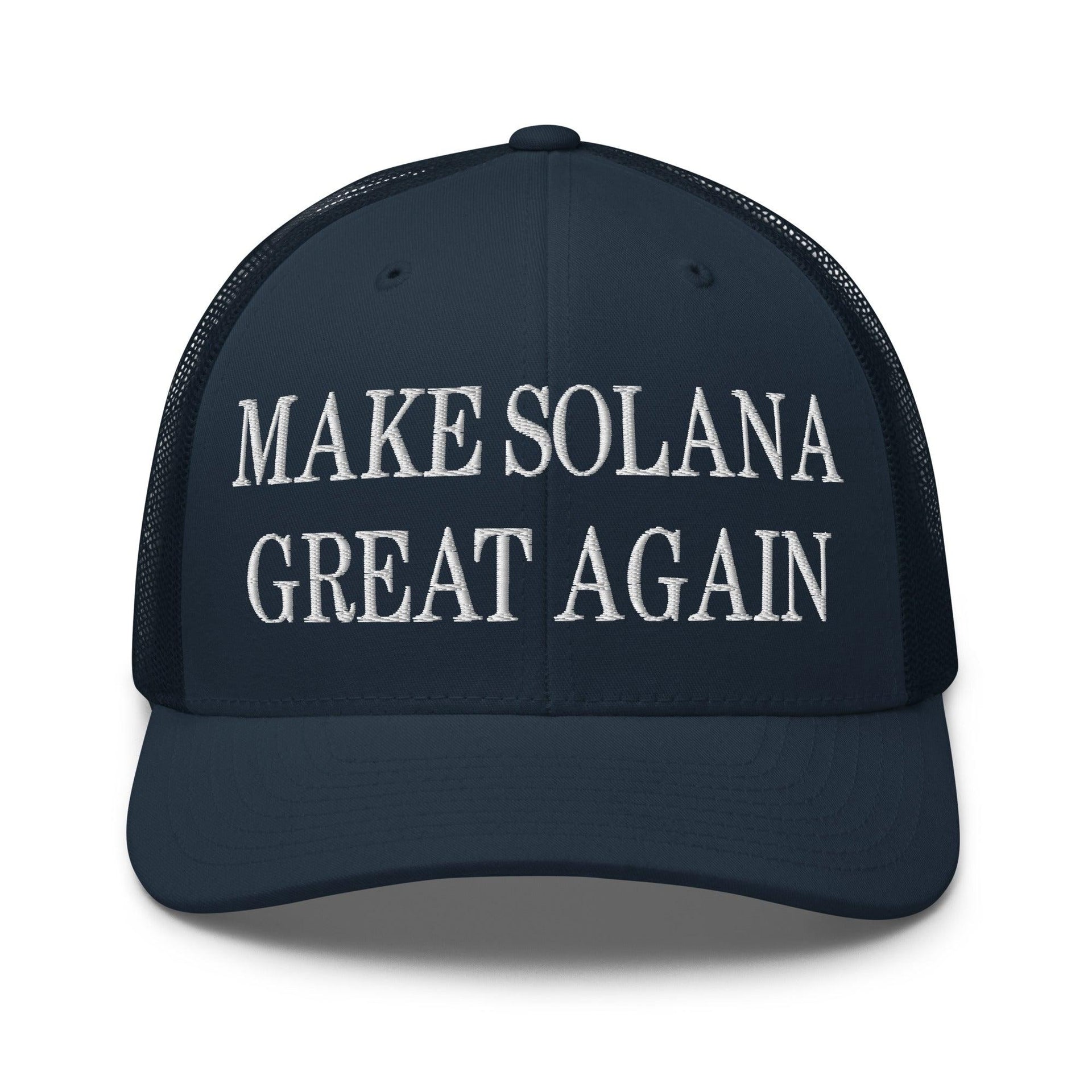 Make Solana Great Again Embroidered Retro Mesh Trucker Hat Navy Capital Crowns Crypto Make Again Trucker Hats