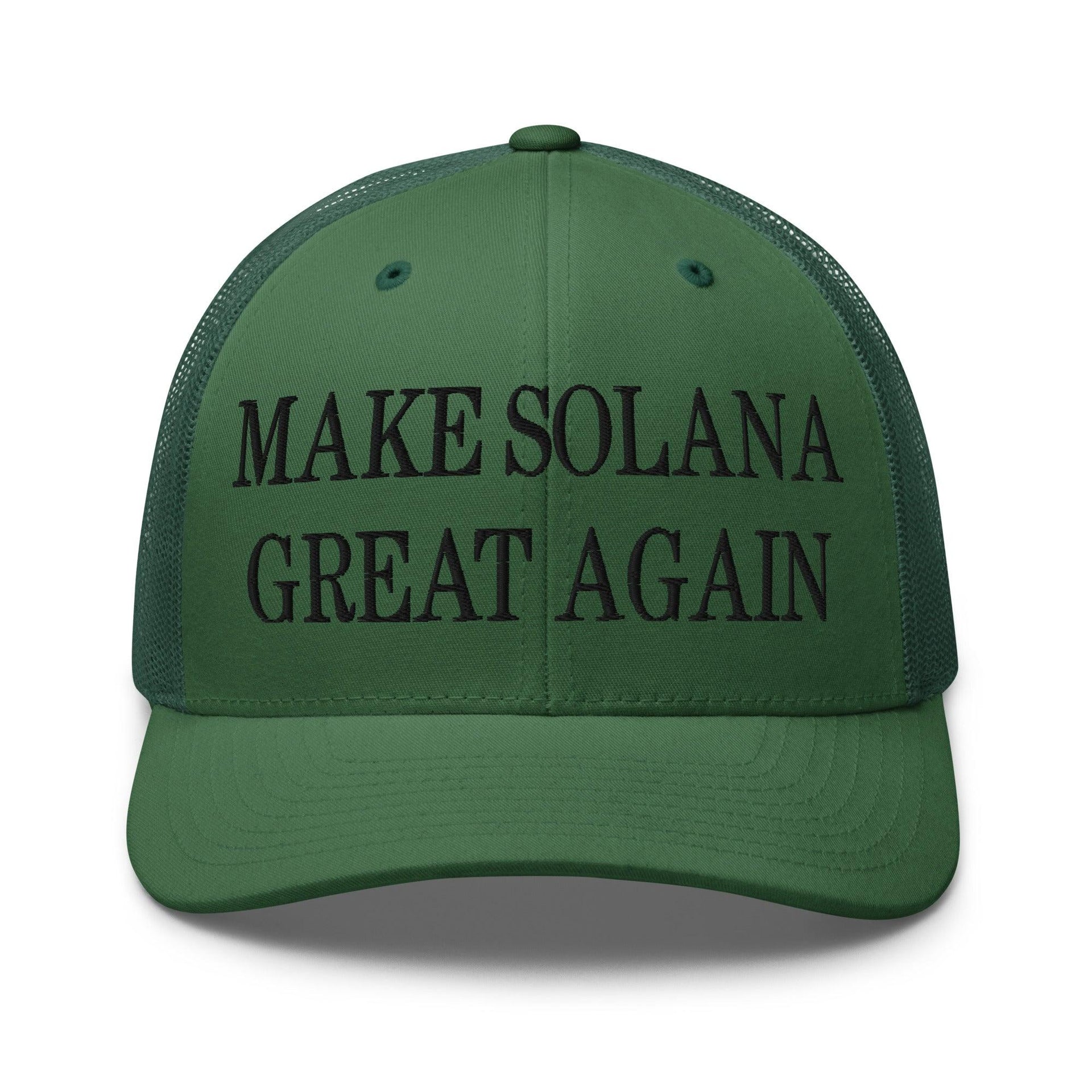Make Solana Great Again Purple Pepe Embroidered Mesh Trucker Hat Default Title Capital Crowns Crypto Funny Make Again Trucker Hats