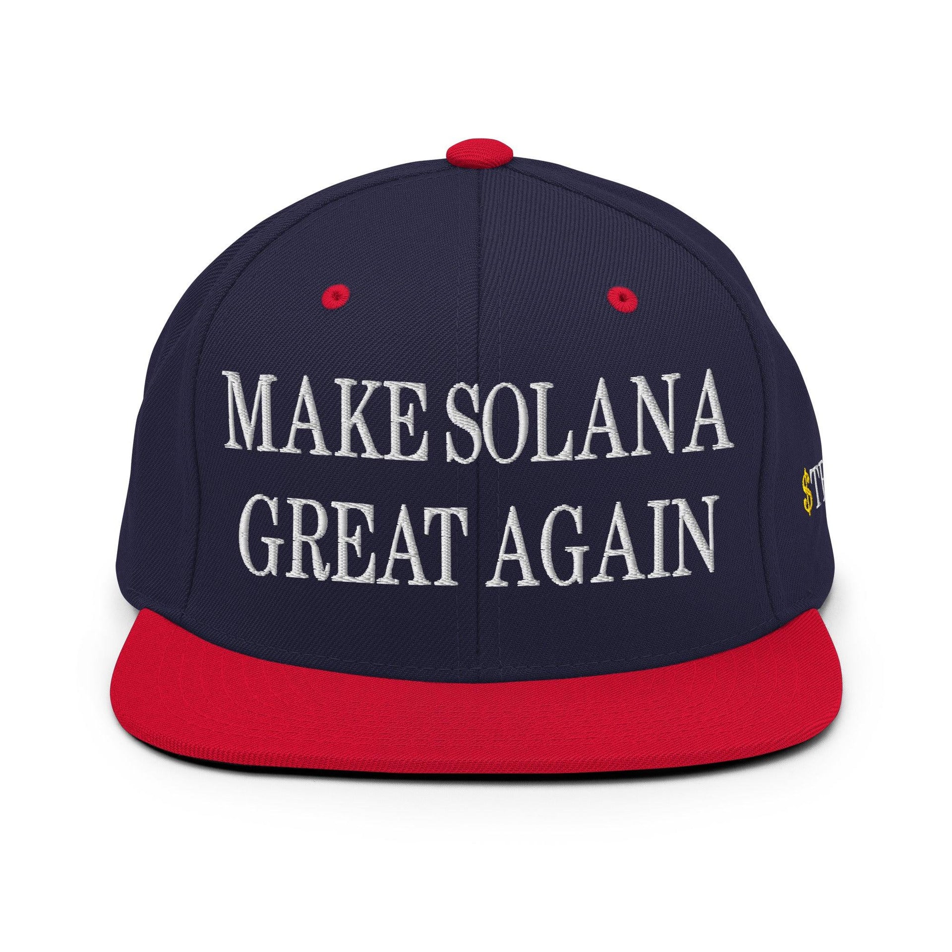 Make Solana Great Again $Trump Official Trump Meme Coin Embroidered Flat Brim Bill Snapback Hat Capital Crowns Crypto LADs Make Again Snapback Hats