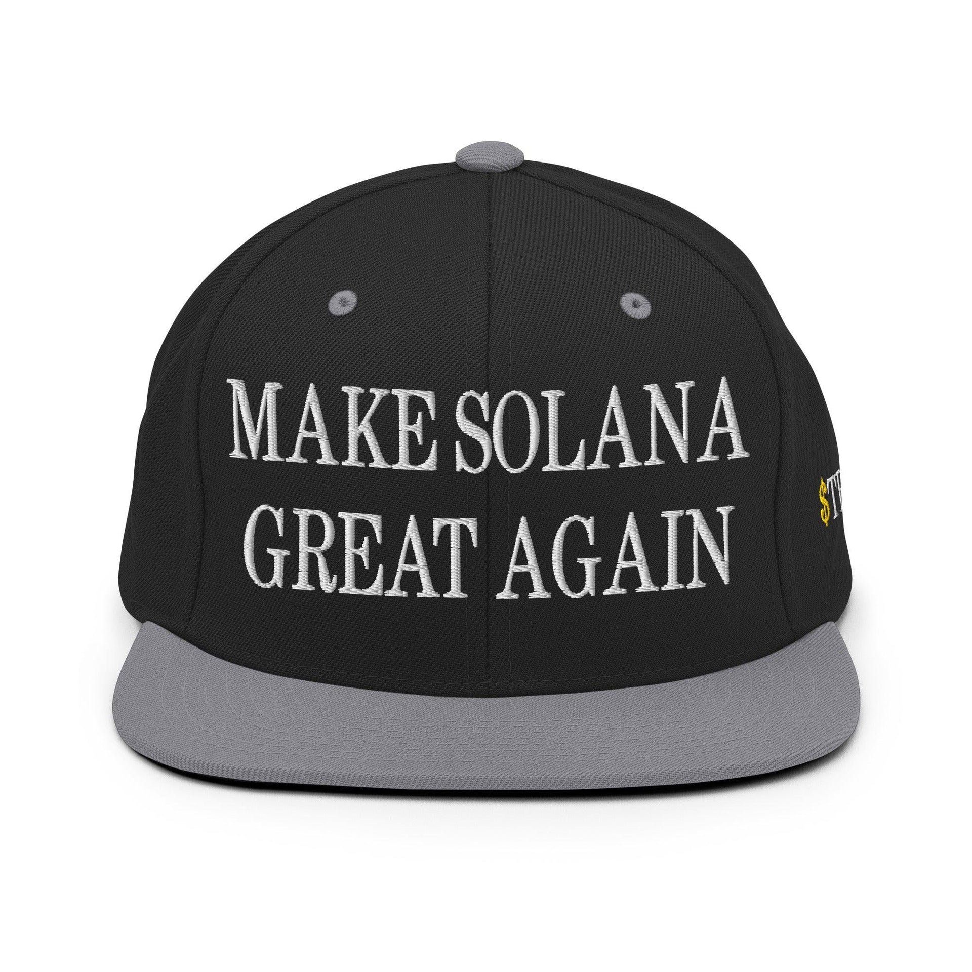Make Solana Great Again $Trump Official Trump Meme Coin Embroidered Flat Brim Bill Snapback Hat Capital Crowns Crypto LADs Make Again Snapback Hats