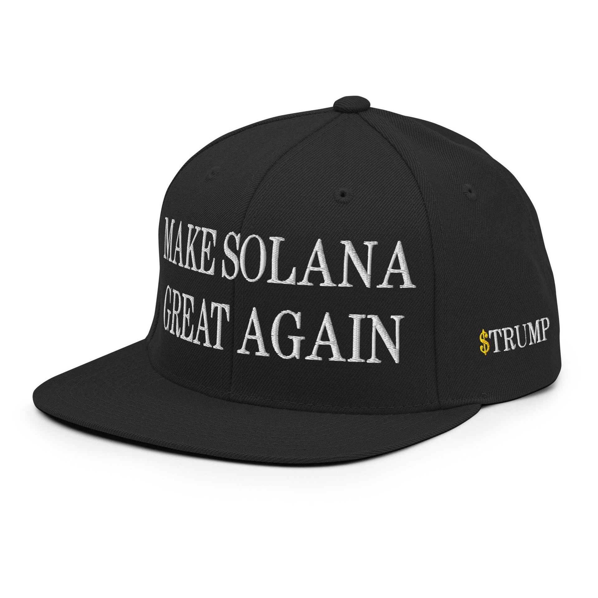 Make Solana Great Again $Trump Official Trump Meme Coin Embroidered Flat Brim Bill Snapback Hat Black Capital Crowns Crypto LADs Make Again Snapback Hats
