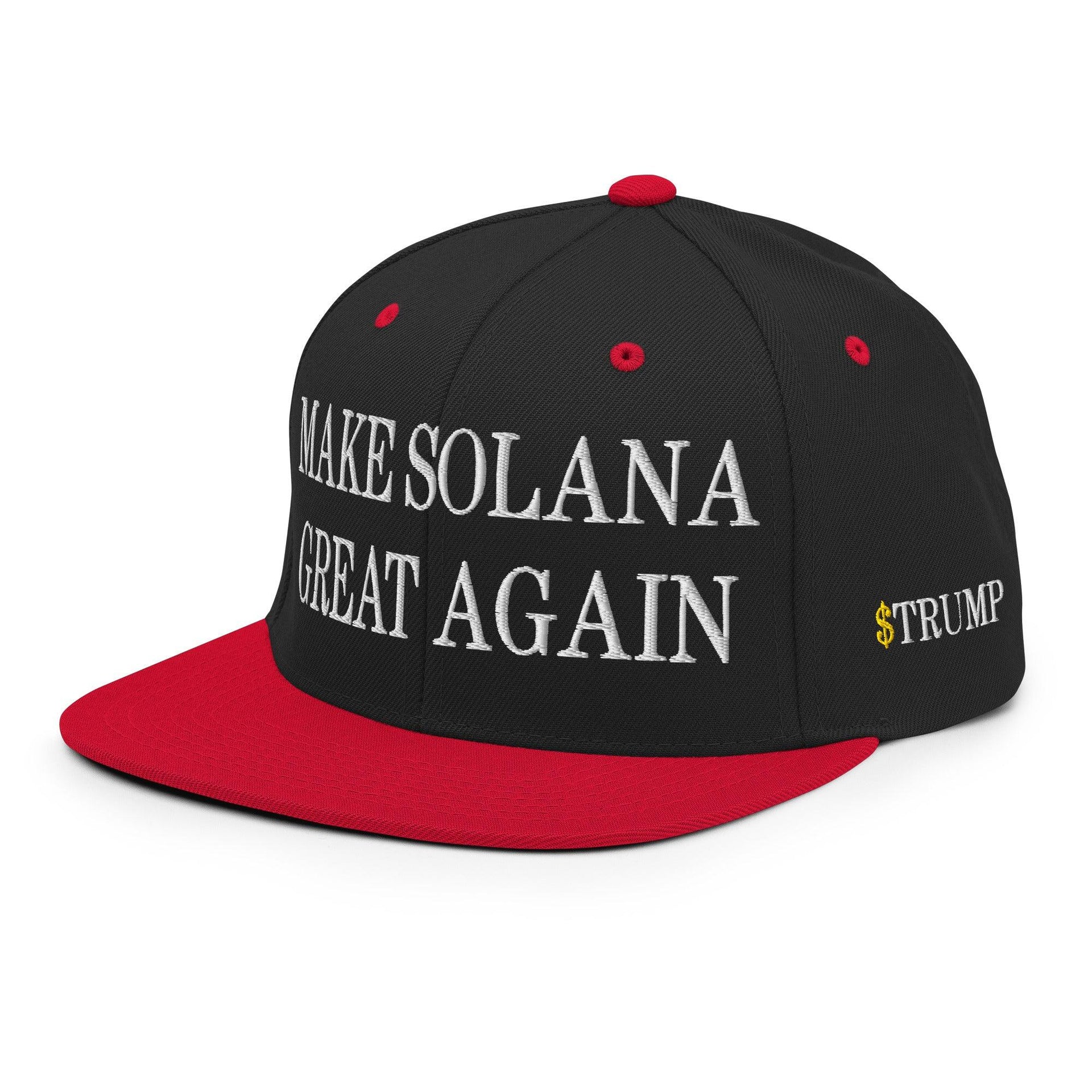 Make Solana Great Again $Trump Official Trump Meme Coin Embroidered Flat Brim Bill Snapback Hat Black Red Capital Crowns Crypto LADs Make Again Snapback Hats