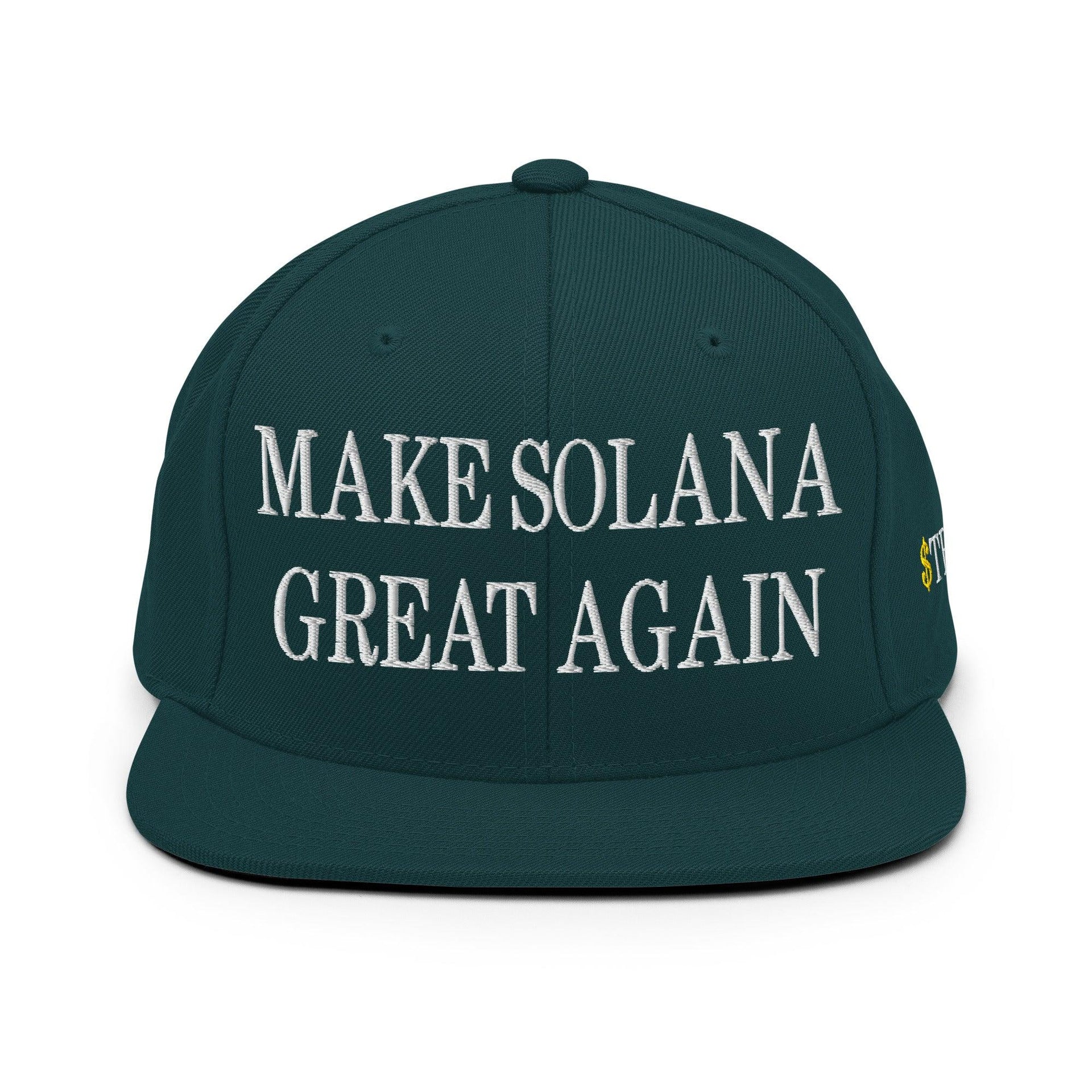 Make Solana Great Again $Trump Official Trump Meme Coin Embroidered Flat Brim Bill Snapback Hat Capital Crowns Crypto LADs Make Again Snapback Hats