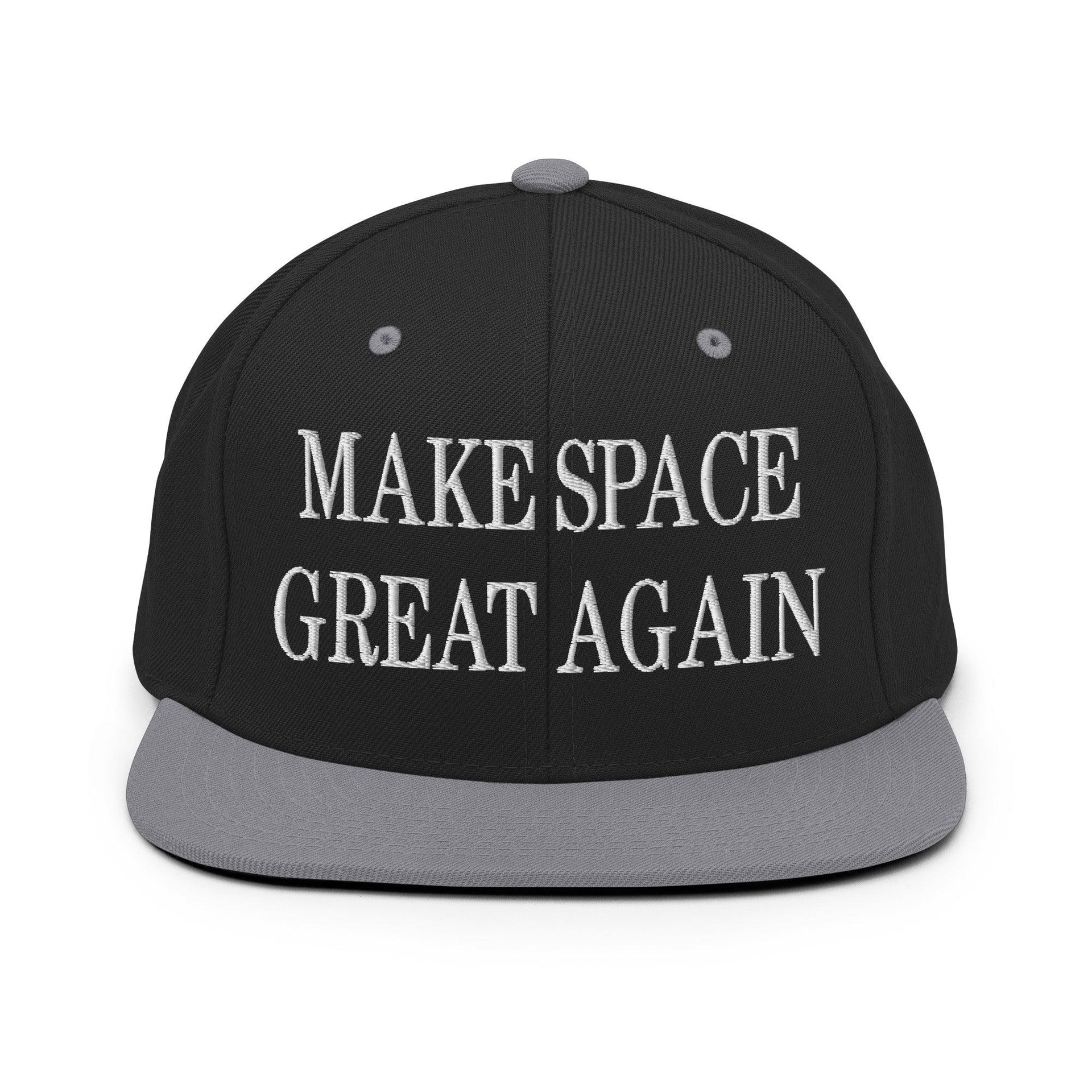 Make Space Great Again Embroidered Flat Bill Brim Snapback Hat Black Silver Capital Crowns LADs Make Again
