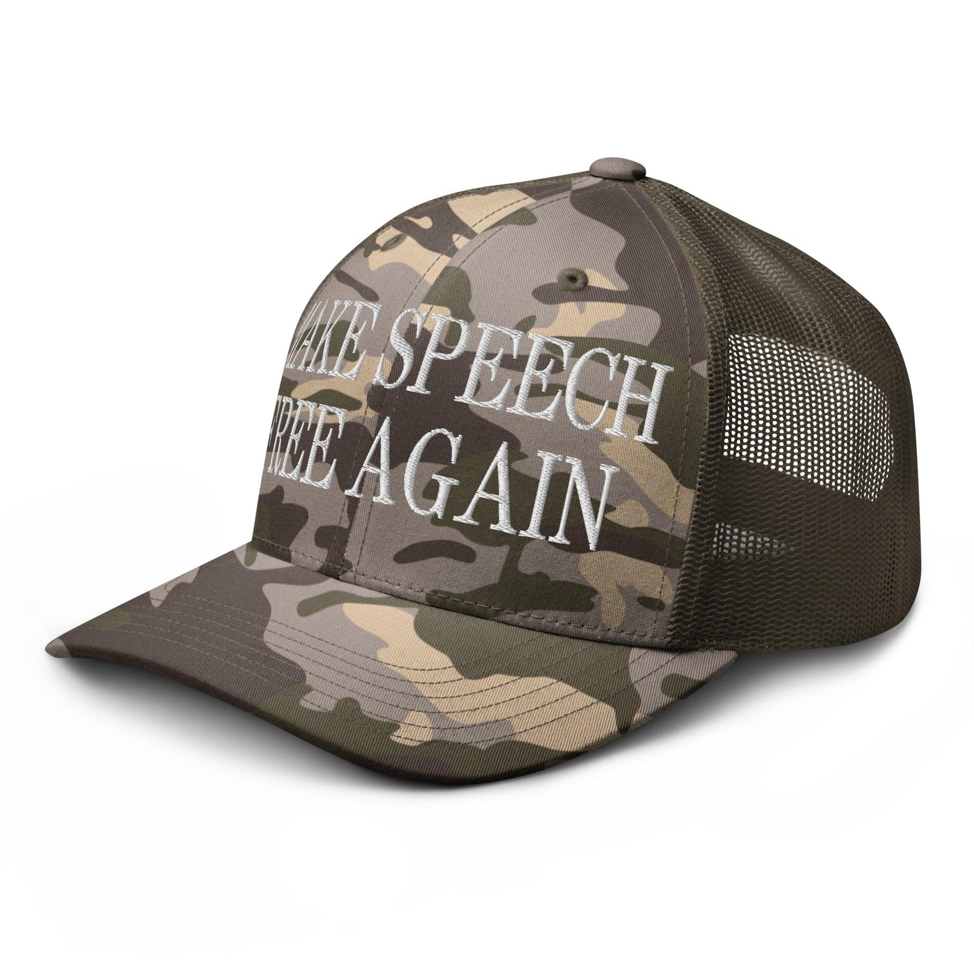 Make Speech Free Again Camo Trucker Hat Capital Crowns LADs Make Again Trucker Hats