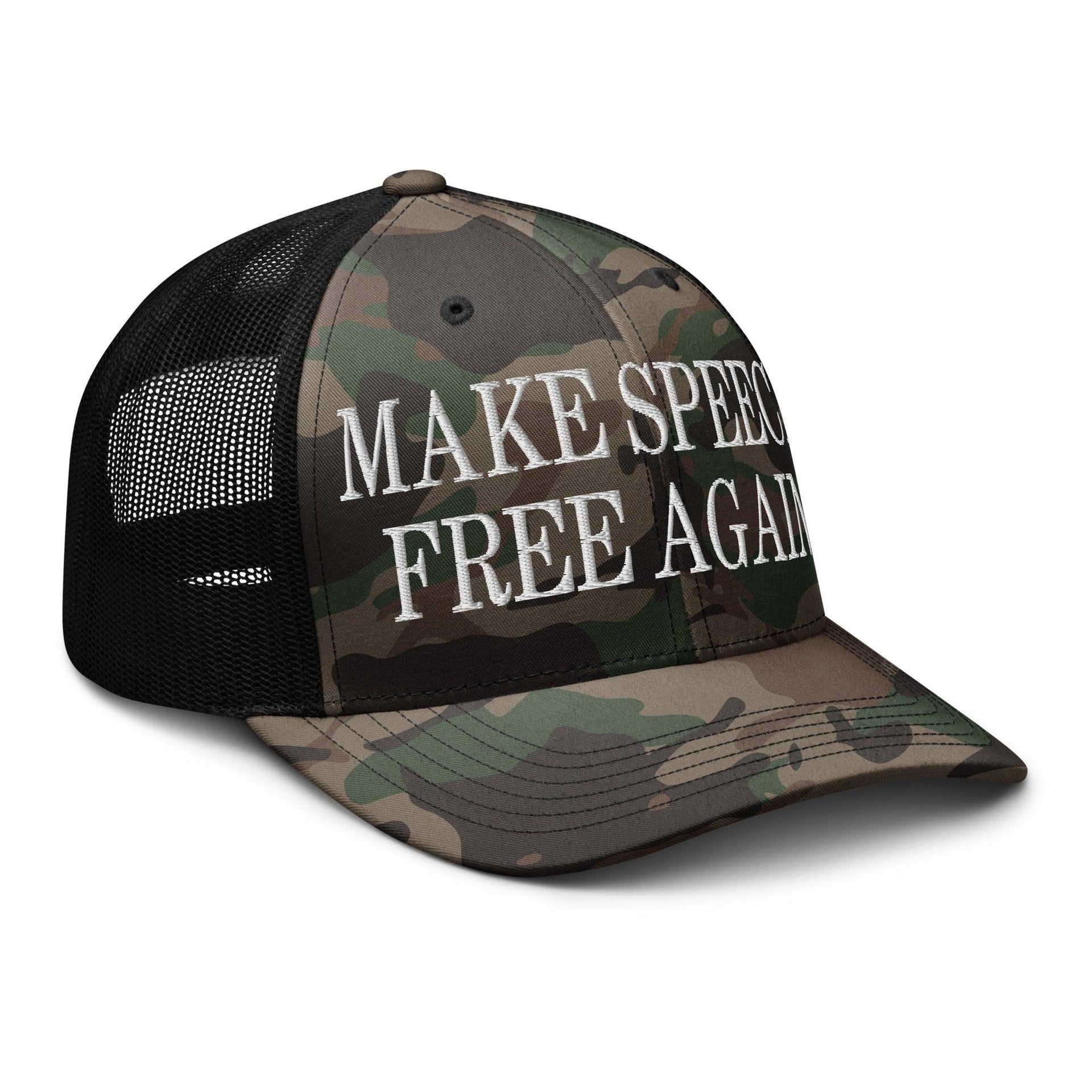 Make Speech Free Again Camo Trucker Hat Capital Crowns LADs Make Again Trucker Hats