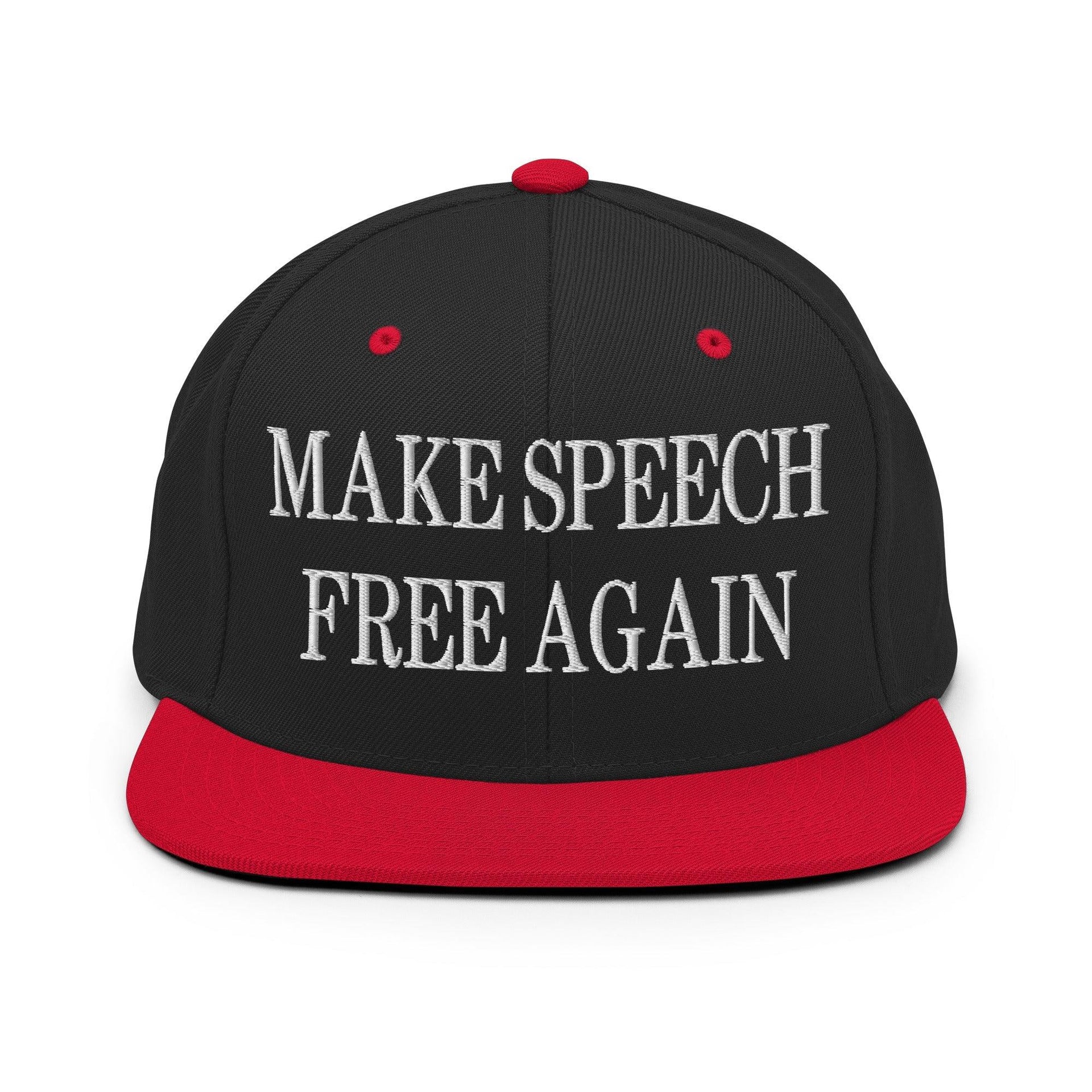 Make Speech Free Again Embroidered Flat Bill Brim Snapback Hat Black Red Capital Crowns LADs Make Again