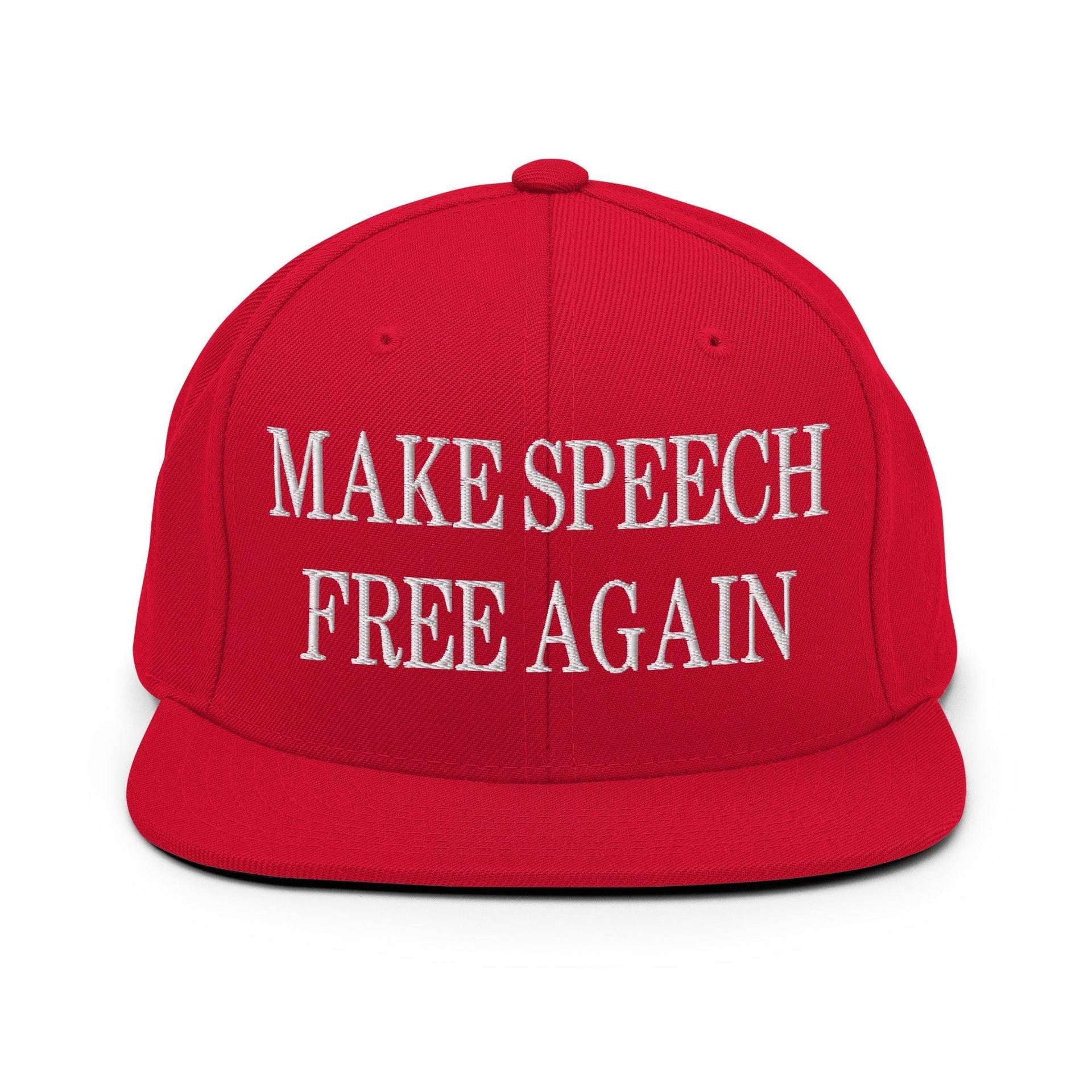Make Speech Free Again Embroidered Flat Bill Brim Snapback Hat Red Capital Crowns LADs Make Again
