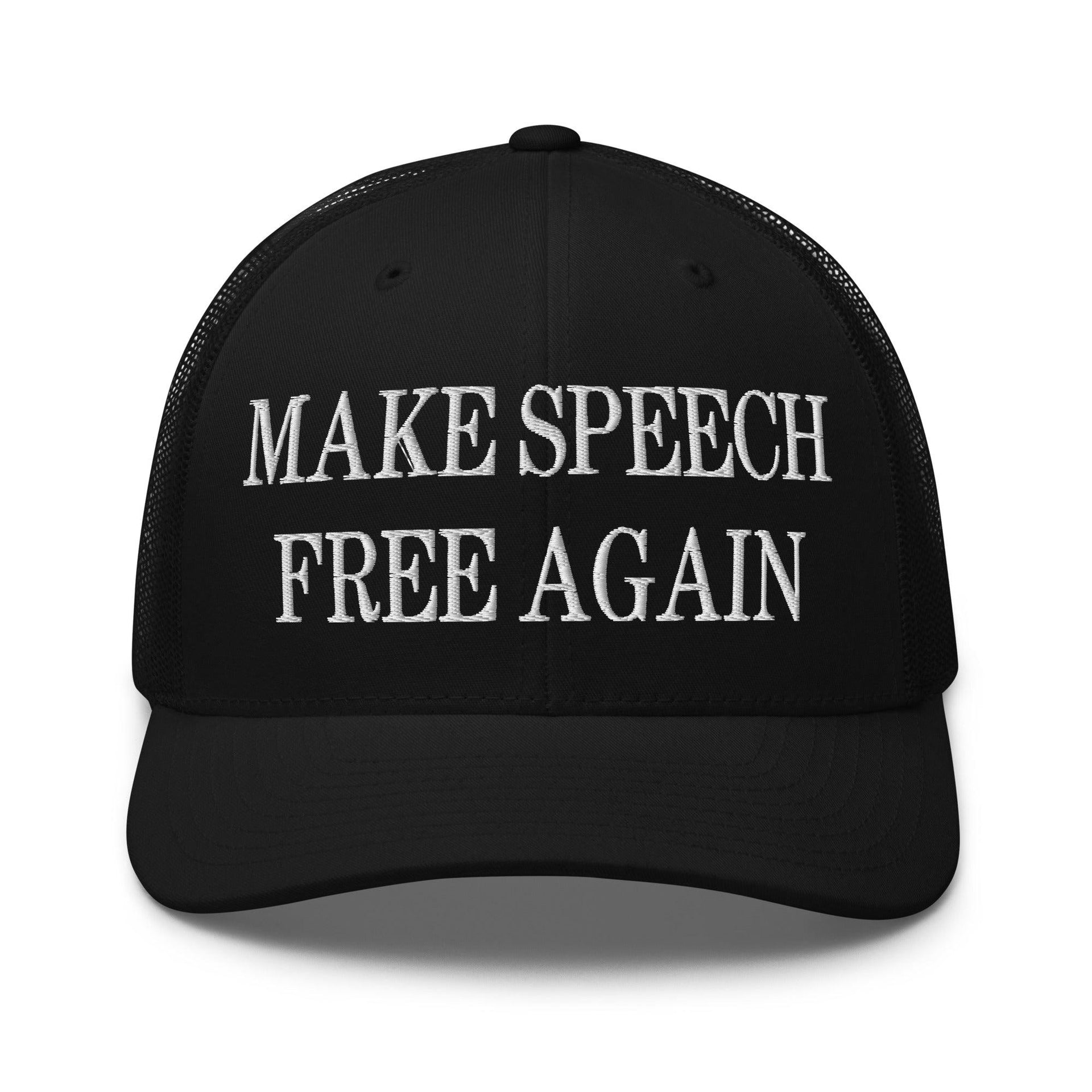 Make Speech Free Again Embroidered Mesh Trucker Hat Black Capital Crowns LADs Make Again Trucker Hats