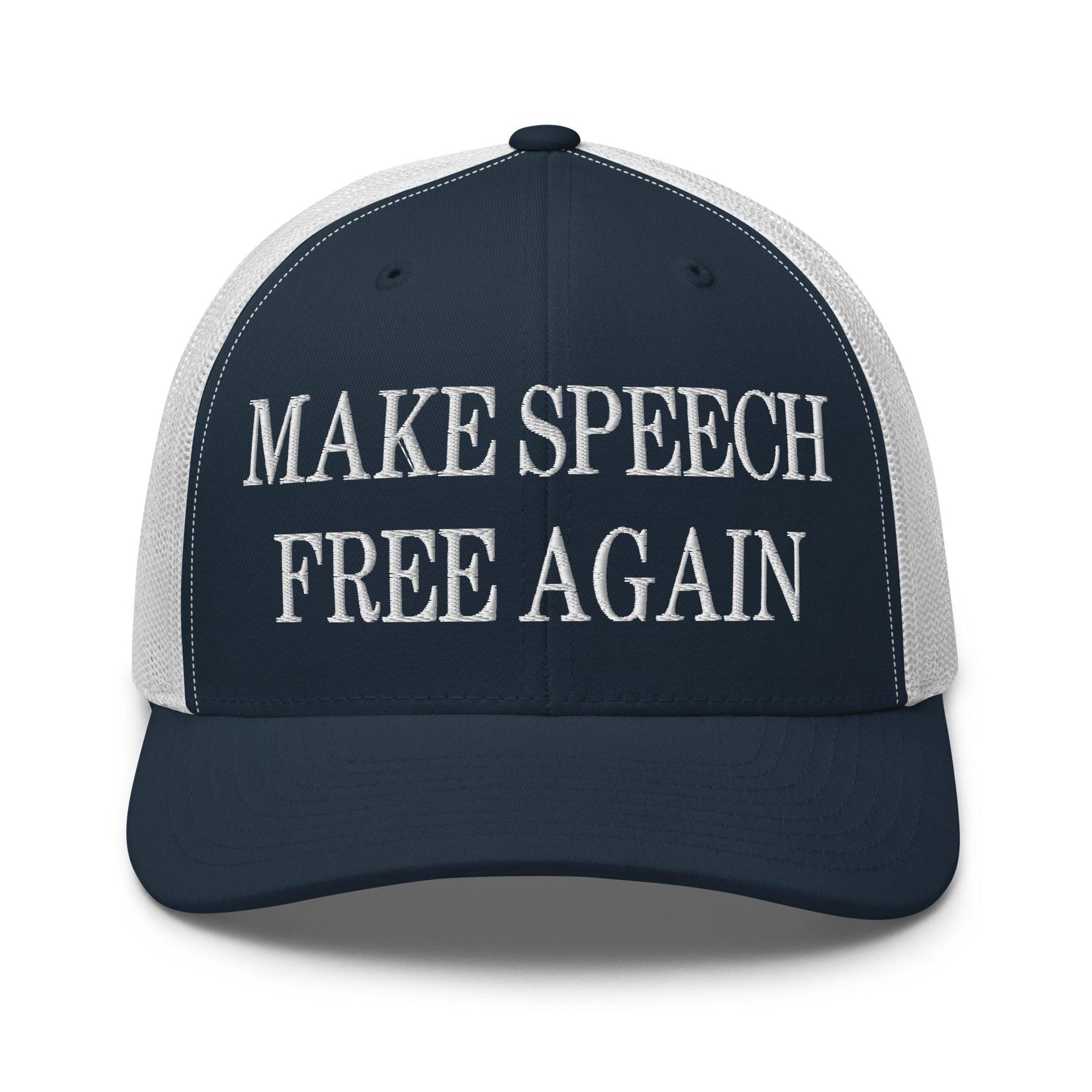 Make Speech Free Again Embroidered Mesh Trucker Hat Navy White Capital Crowns LADs Make Again Trucker Hats