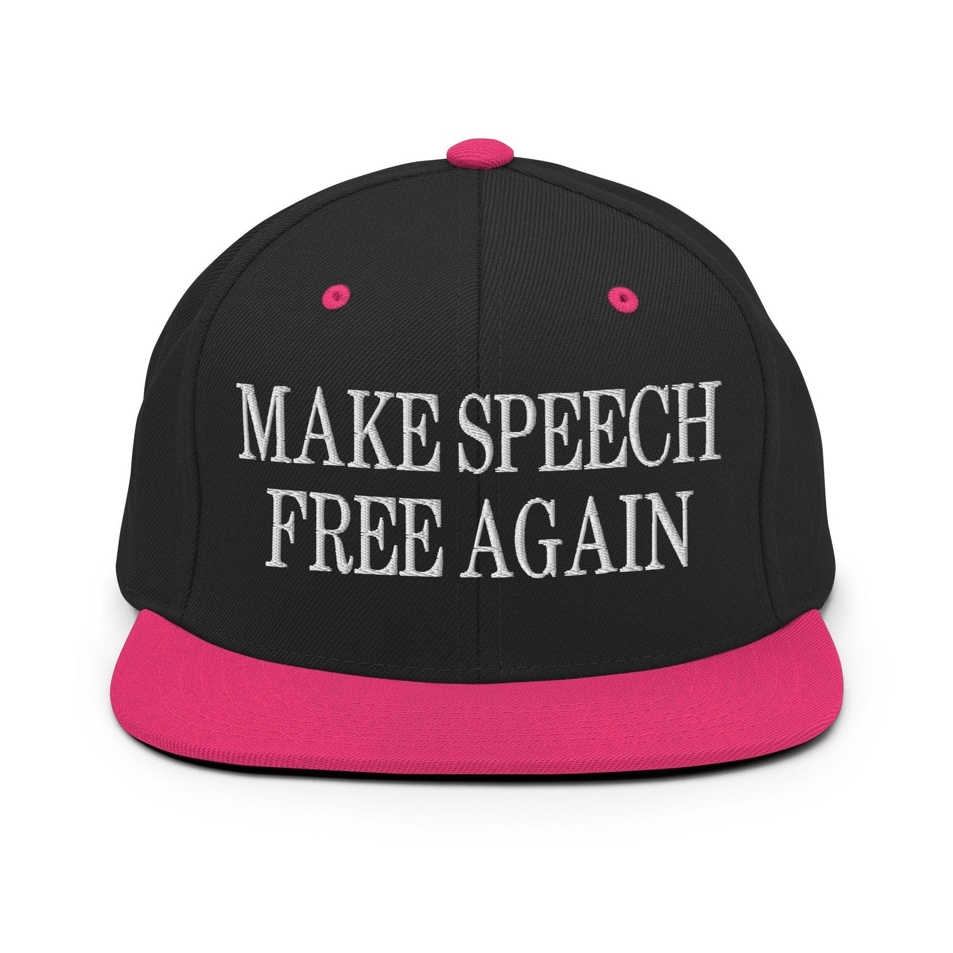Make Speech Free Again Flat Bill Brim Snapback Hat Black Neon Pink Capital Crowns LADs Make Again Snapback Hats