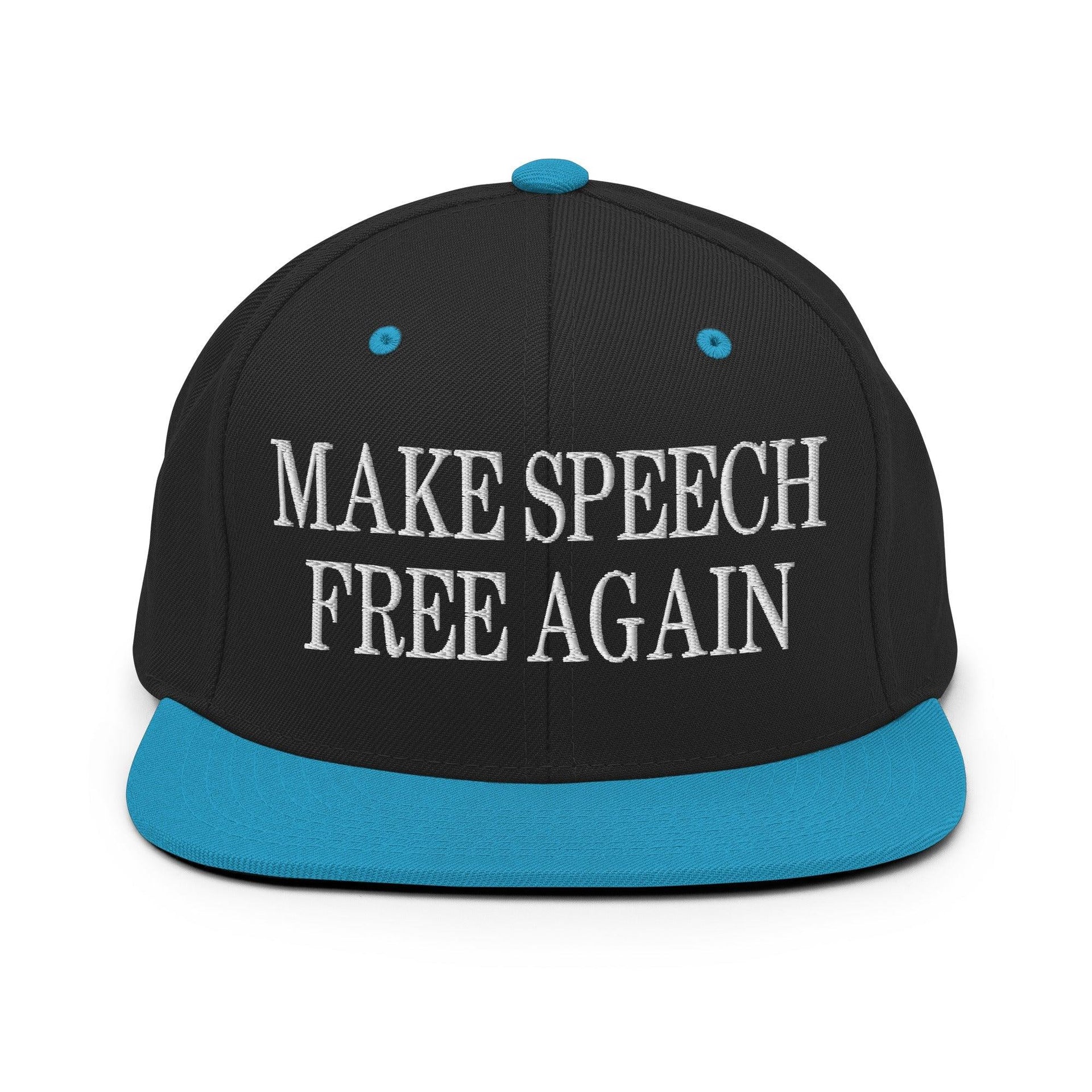 Make Speech Free Again Flat Bill Brim Snapback Hat Black Teal Capital Crowns LADs Make Again Snapback Hats