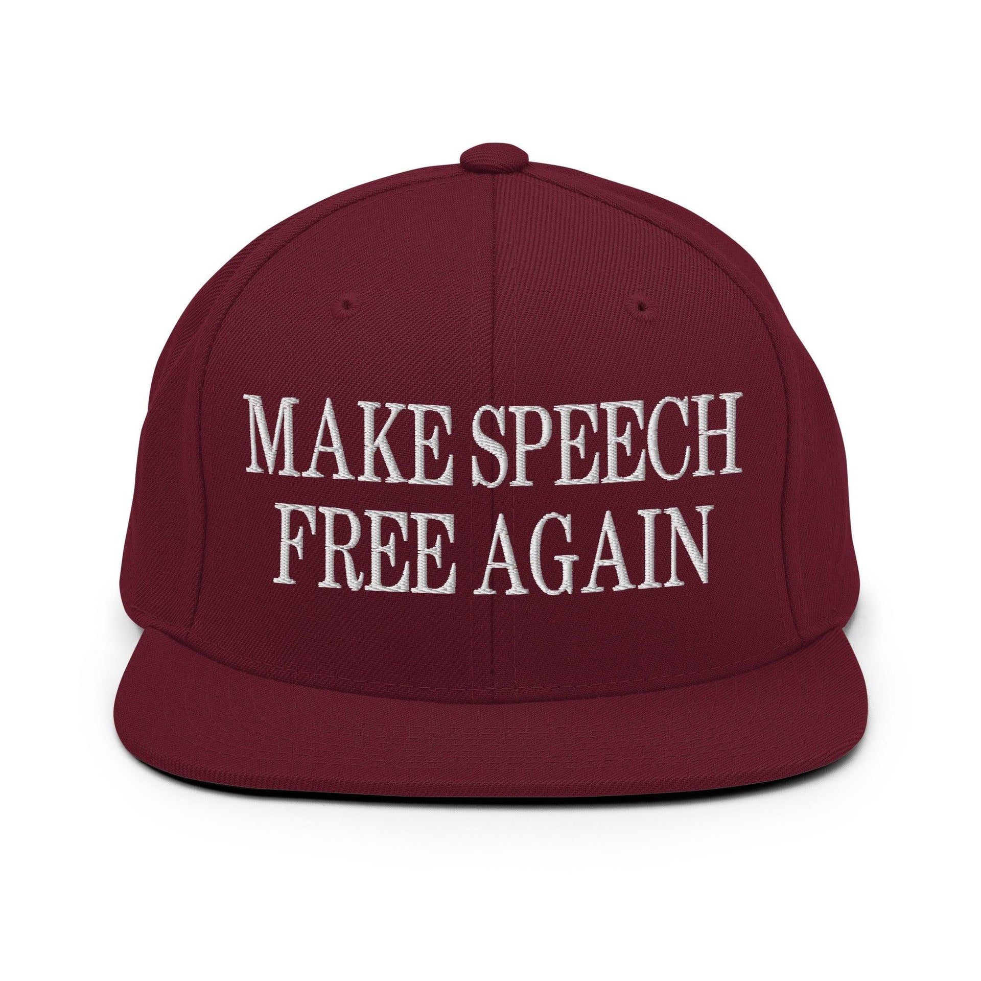 Make Speech Free Again Flat Bill Brim Snapback Hat Maroon Capital Crowns LADs Make Again Snapback Hats