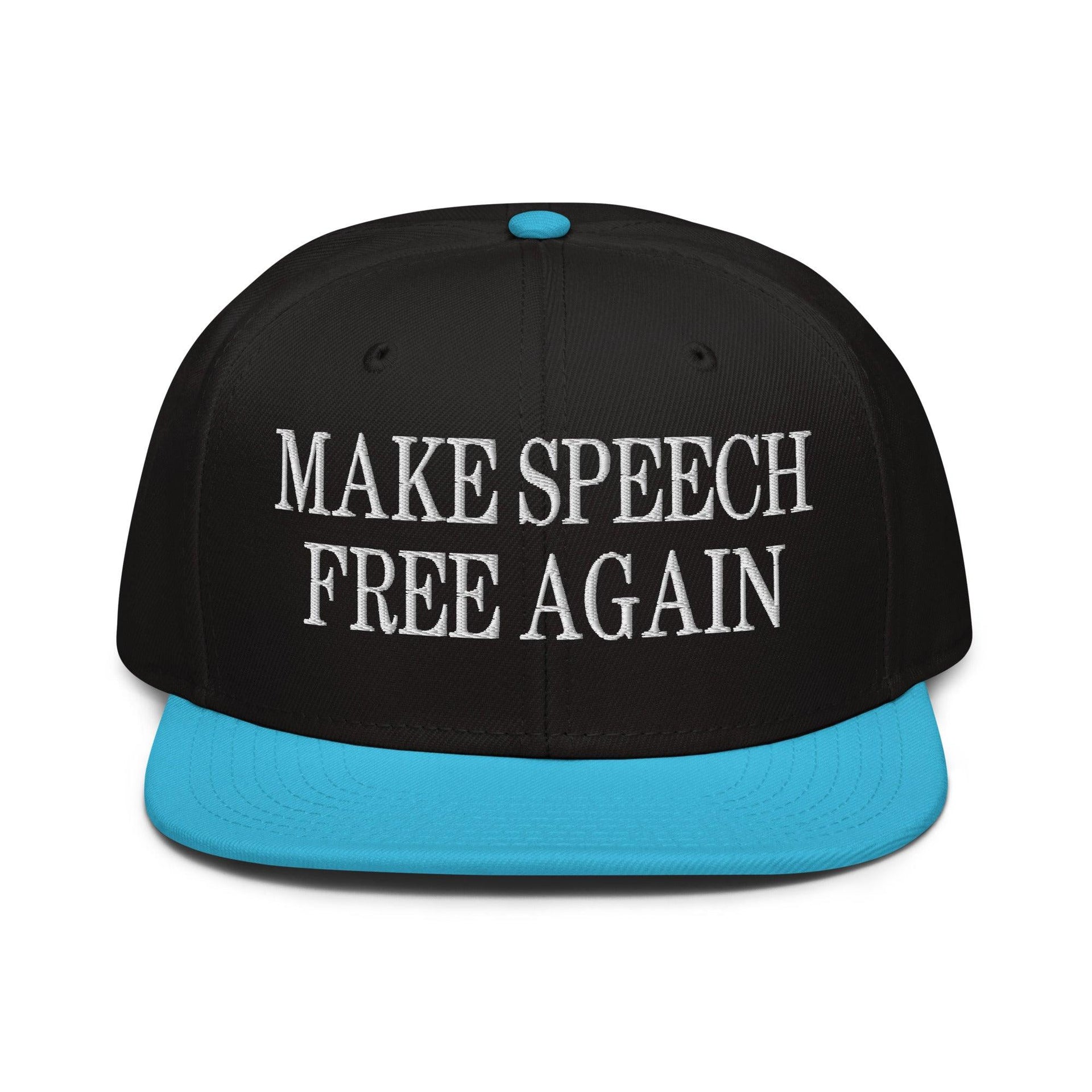Make Speech Free Again High Crown Snapback Hat Aqua blue Black Black Capital Crowns LADs Make Again Snapback Hats