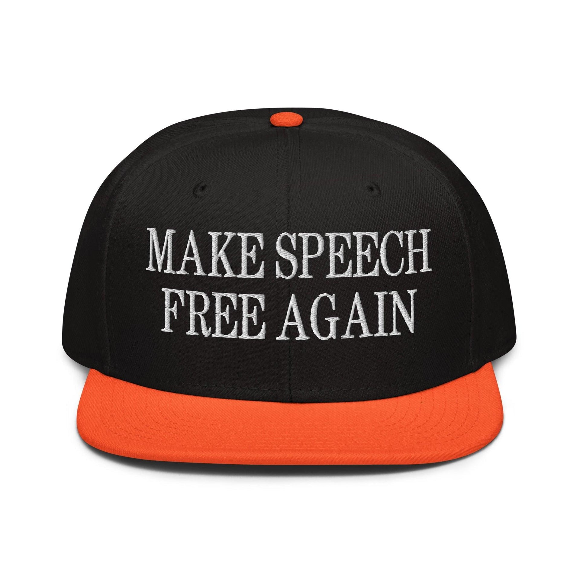 Make Speech Free Again High Crown Snapback Hat Orange Black Black Capital Crowns LADs Make Again Snapback Hats