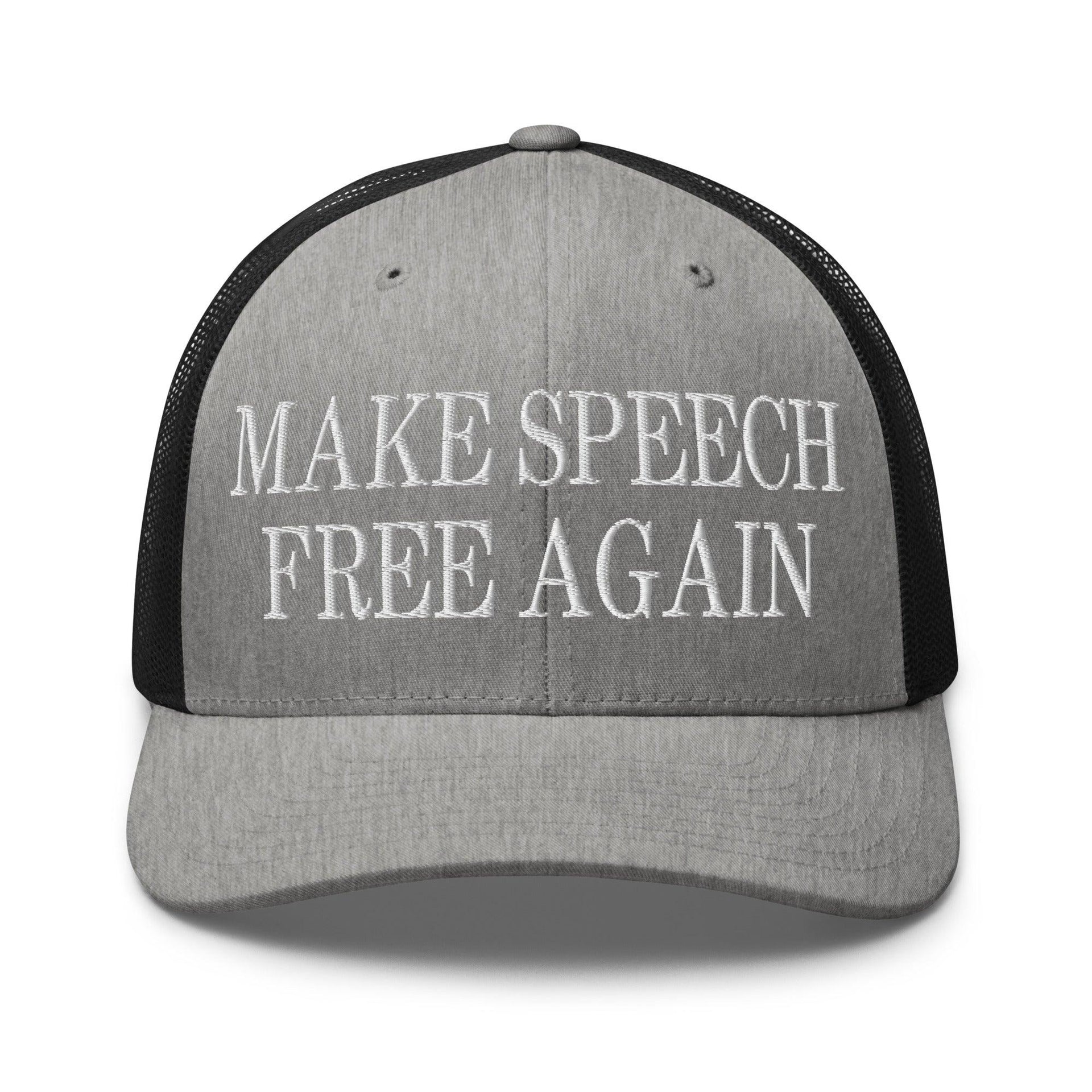 Make Speech Free Again Retro Trucker Hat Heather Black Capital Crowns LADs Make Again Trucker Hats