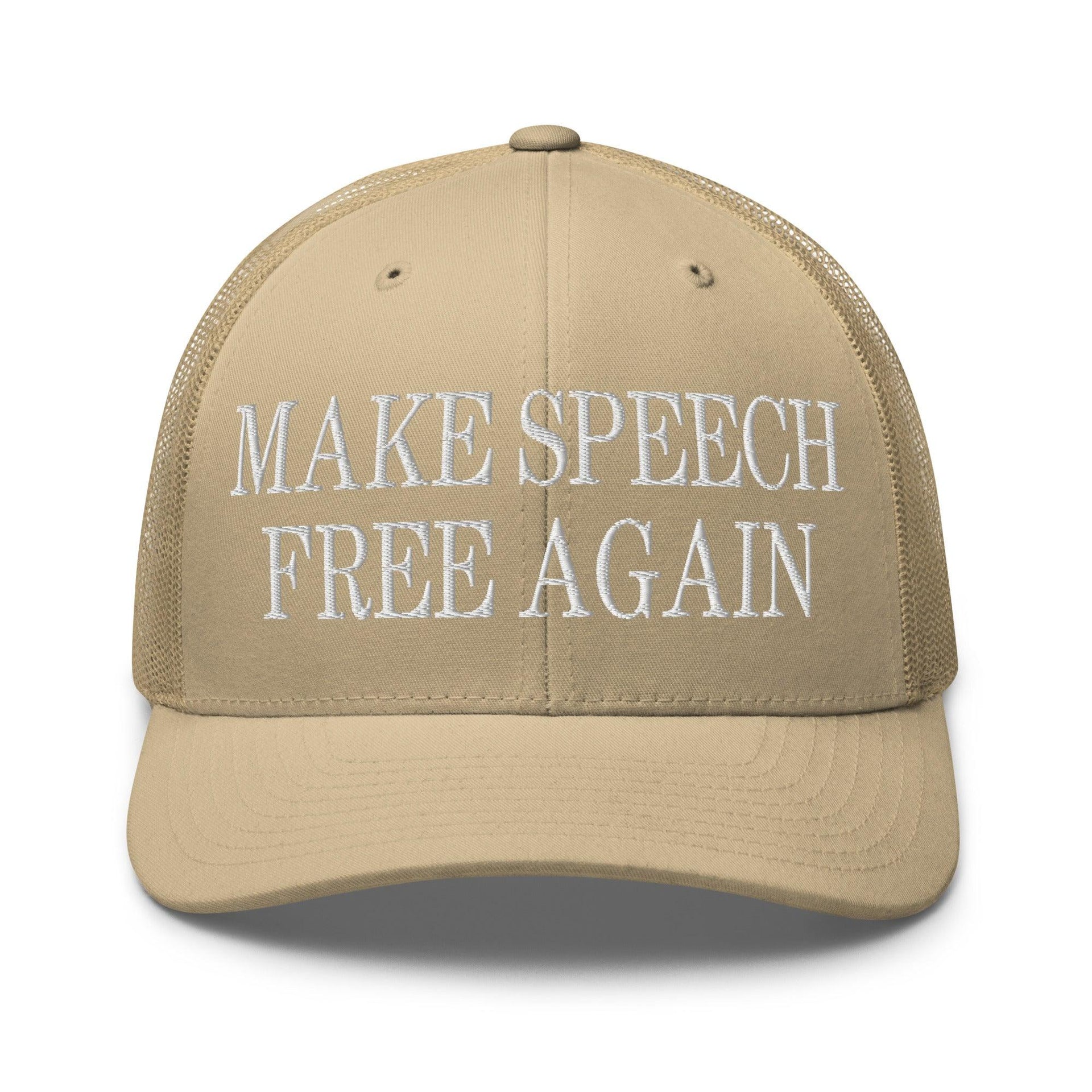 Make Speech Free Again Retro Trucker Hat Khaki Capital Crowns LADs Make Again Trucker Hats