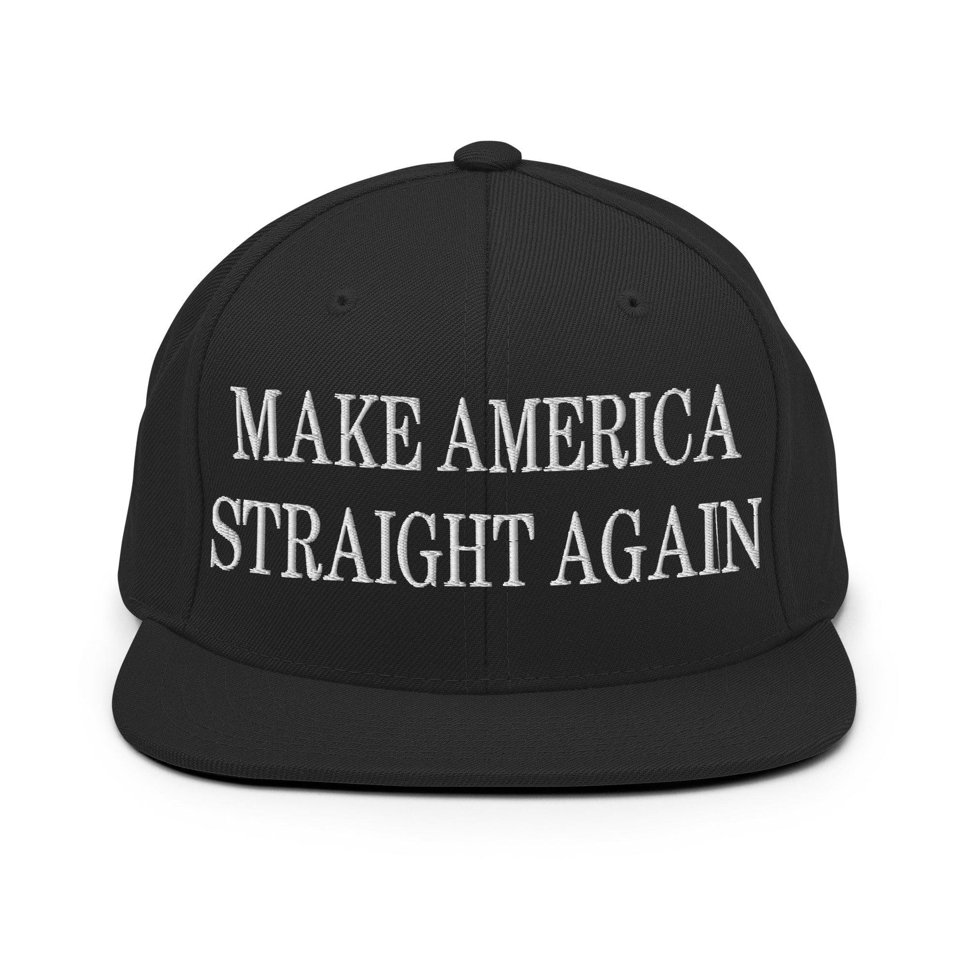 Make Us Straight Again Embroidered Flat Bill Brim Snapback Hat Black Capital Crowns Make Again