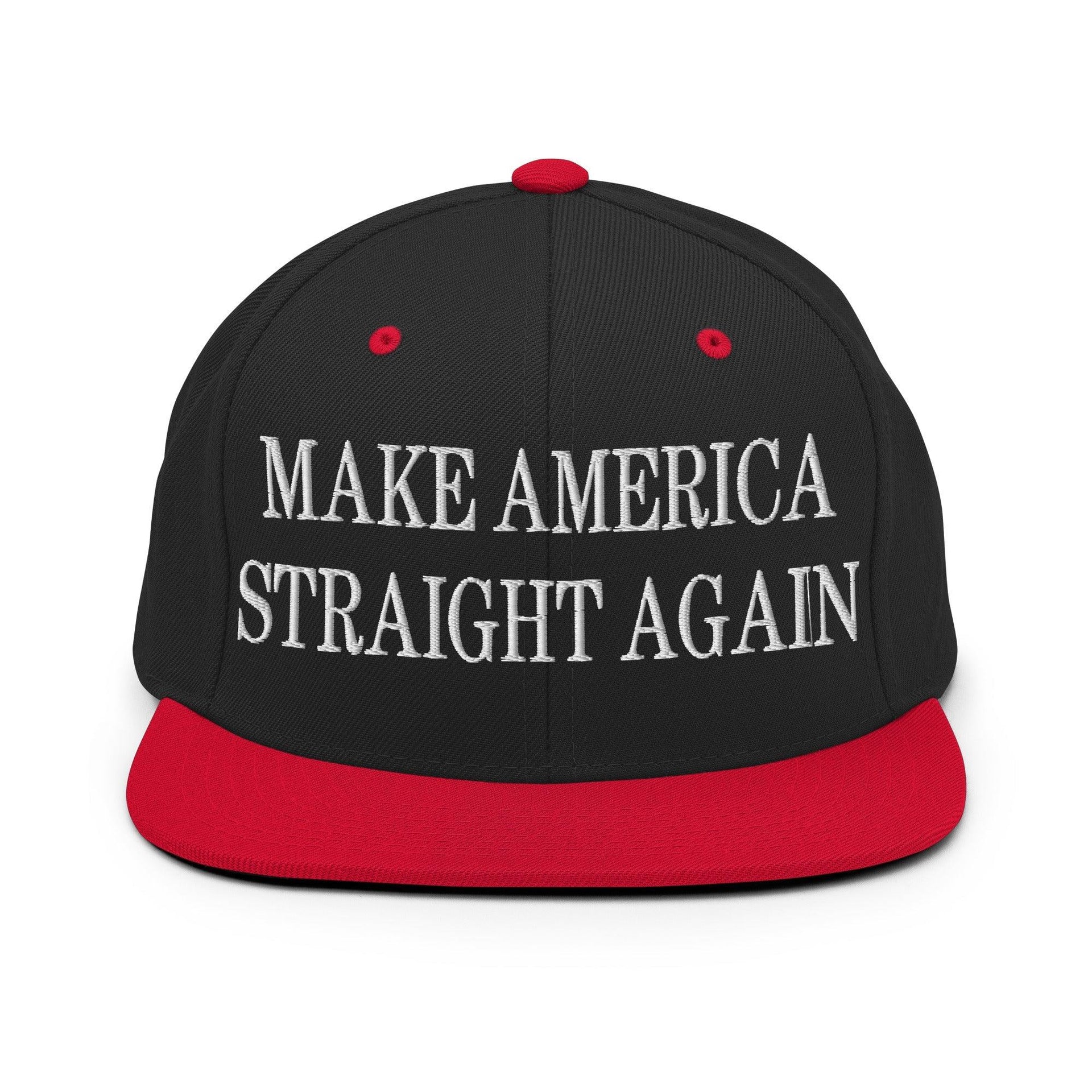 Make Us Straight Again Embroidered Flat Bill Brim Snapback Hat Black Red Capital Crowns Make Again