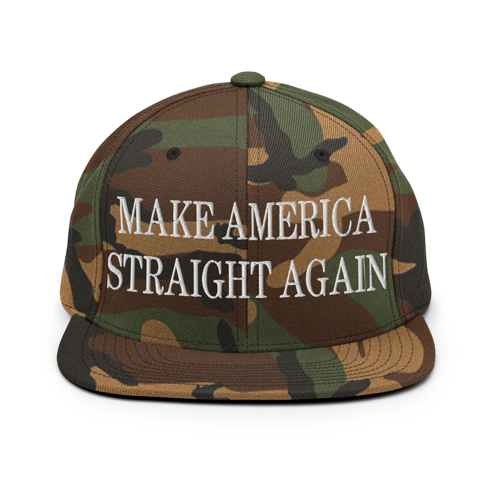Make Us Straight Again Embroidered Flat Bill Brim Snapback Hat Green Camo Capital Crowns Make Again