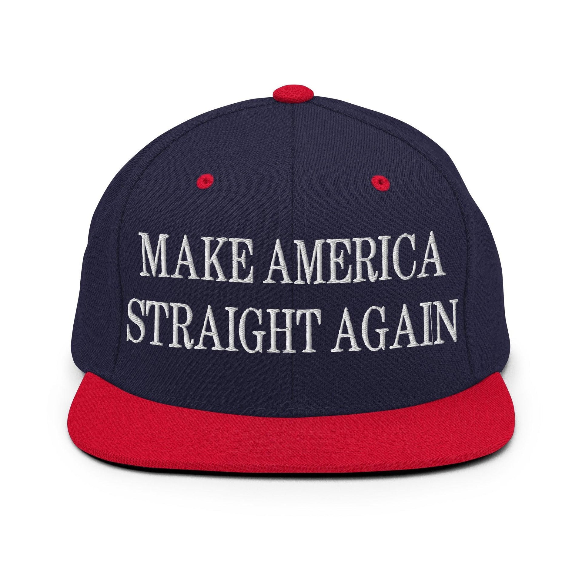 Make Us Straight Again Embroidered Flat Bill Brim Snapback Hat Navy Red Capital Crowns Make Again