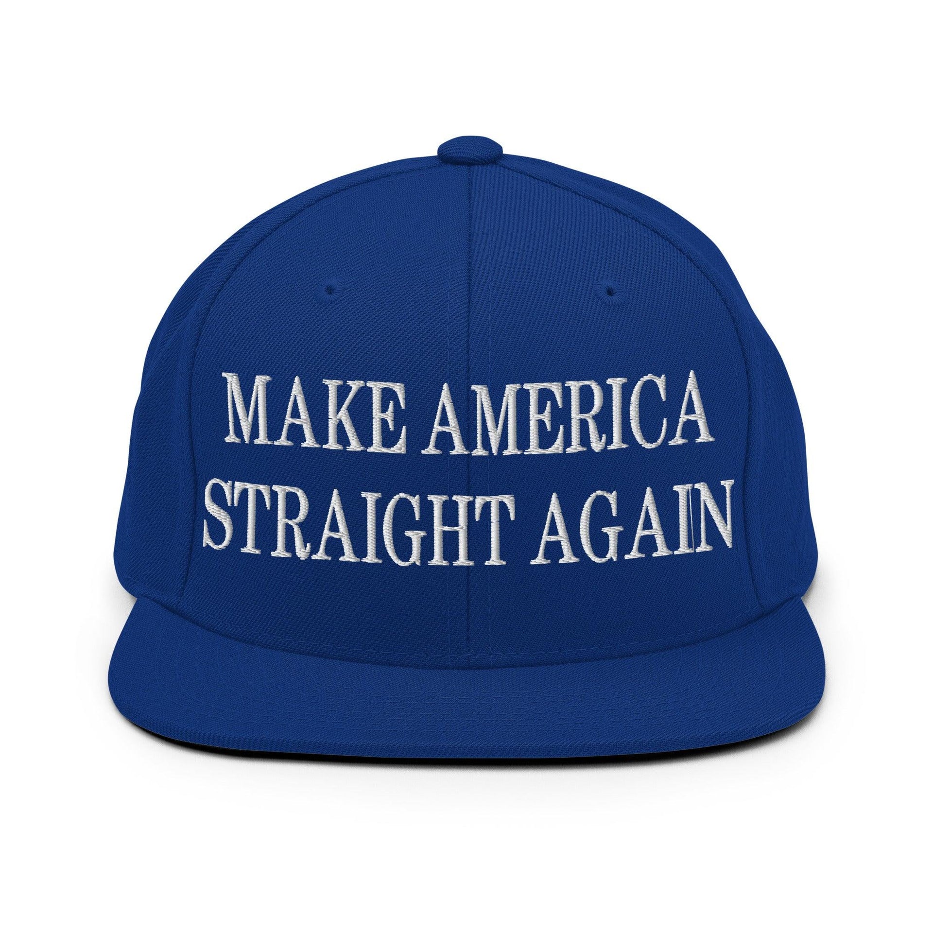 Make Us Straight Again Embroidered Flat Bill Brim Snapback Hat Royal Blue Capital Crowns Make Again