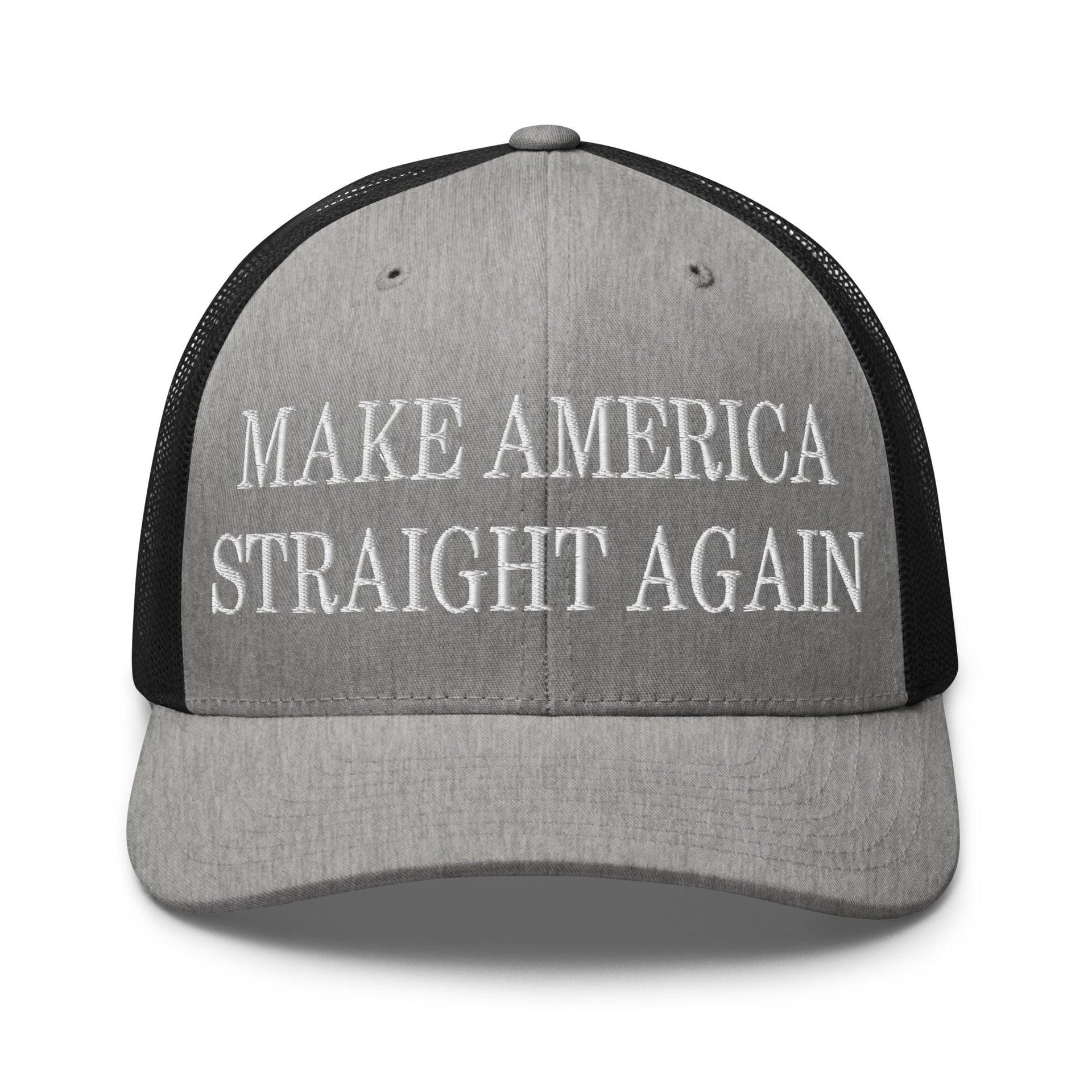 Make Us Straight Again Embroidered Mesh Trucker Hat Heather Black Capital Crowns Make Again Trucker Hats