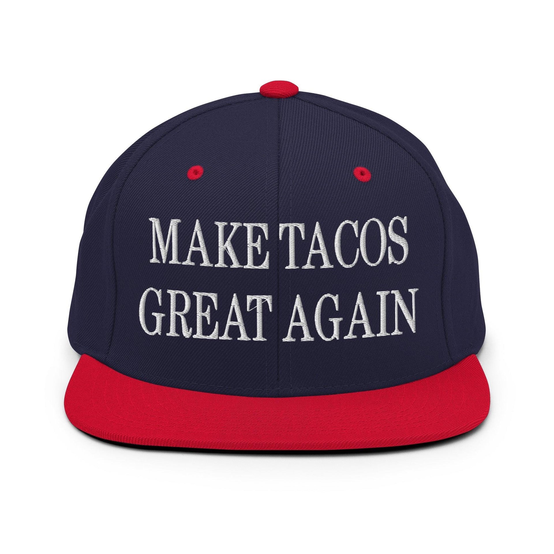 Make Tacos Great Again Embroidered Flat Bill Brim Snapback Hat Navy Red Capital Crowns LADs Make Again Snapback Hats