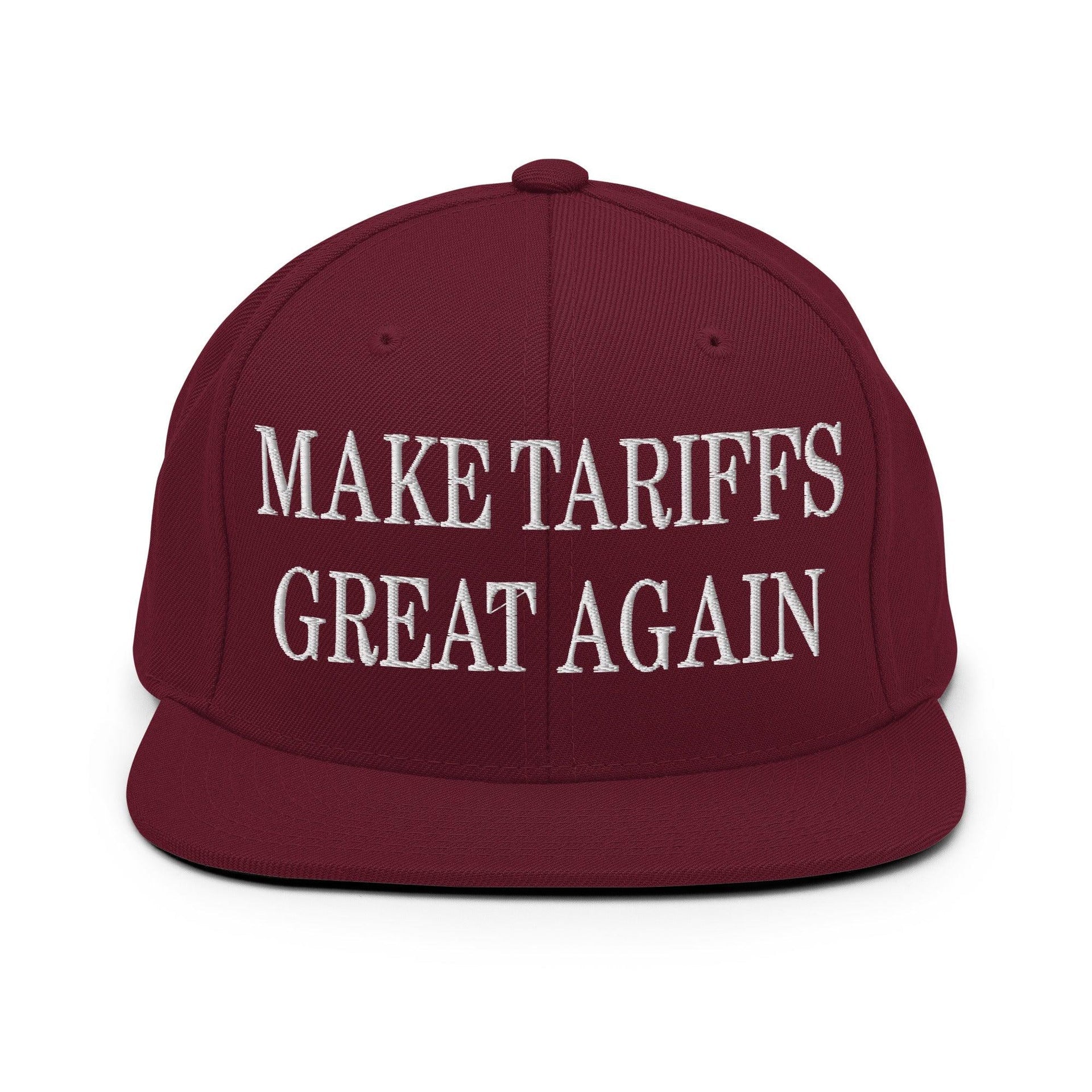 Make Tariffs Great Again Embroidered Flat Bill Brim Snapback Hat Maroon Capital Crowns LADs Make Again Snapback Hats