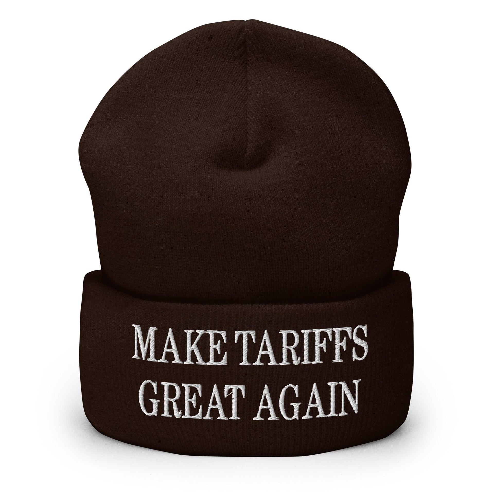 Make Tariffs Great Again Embroidered Knit Cuffed Beanie Brown Beanies Capital Crowns Make Again