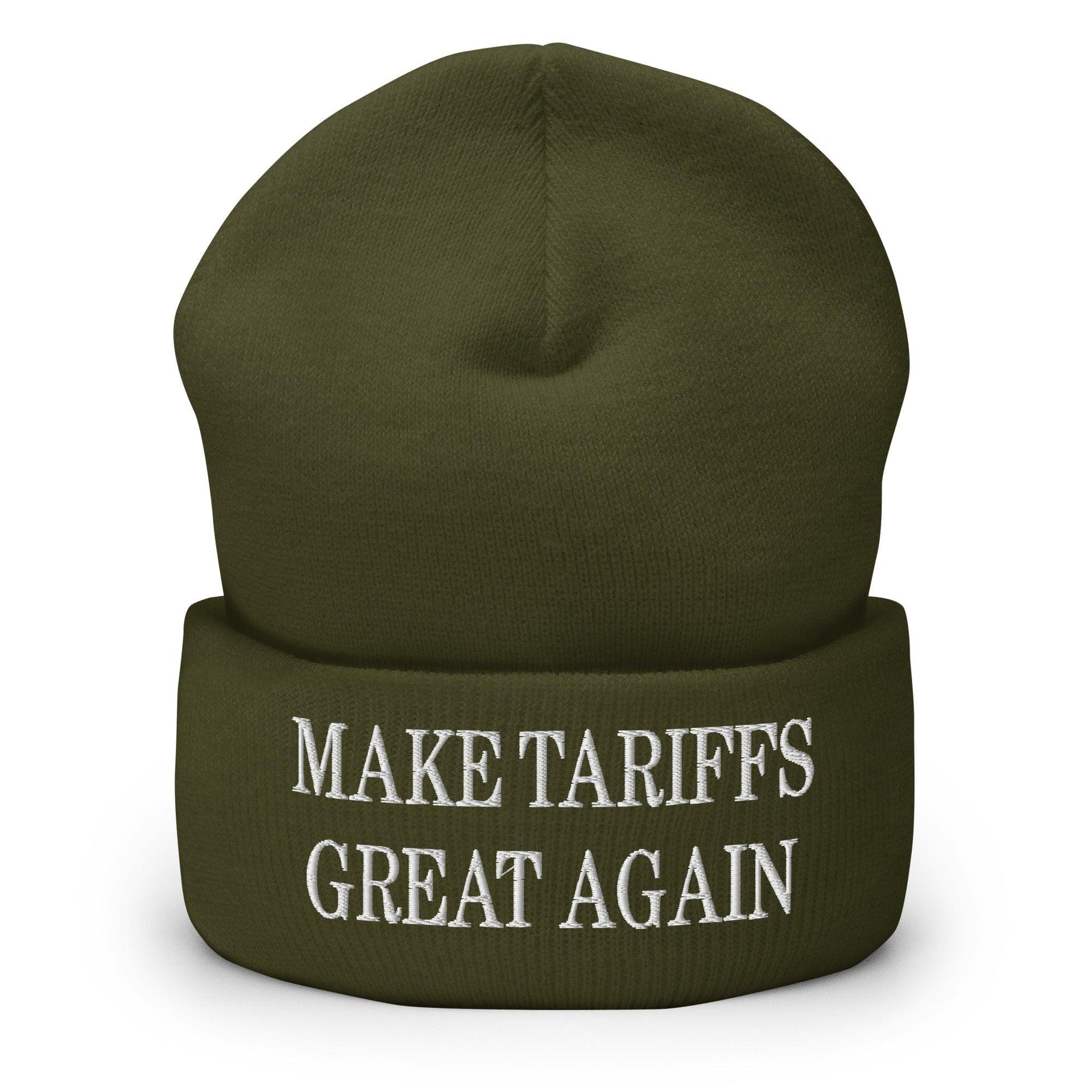 Make Tariffs Great Again Embroidered Knit Cuffed Beanie Olive Beanies Capital Crowns Make Again