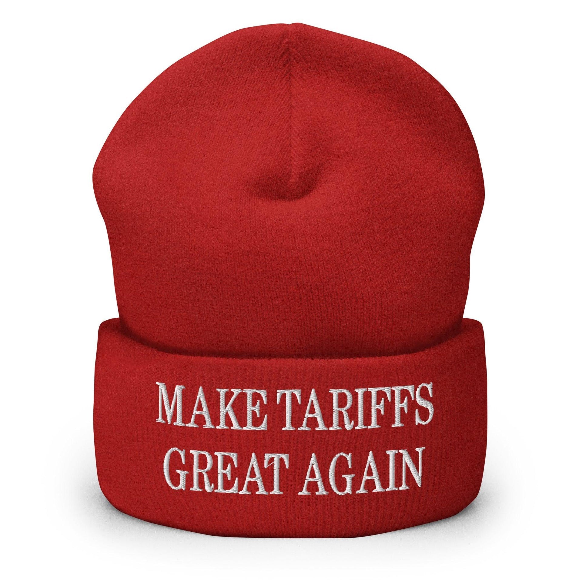 Make Tariffs Great Again Embroidered Knit Cuffed Beanie Red Beanies Capital Crowns Make Again